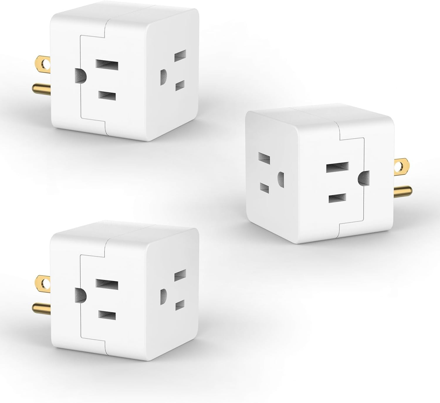 3 Outlet Cube Wall Adapter, 3 Pack, Recessed Outlet Extender, Low