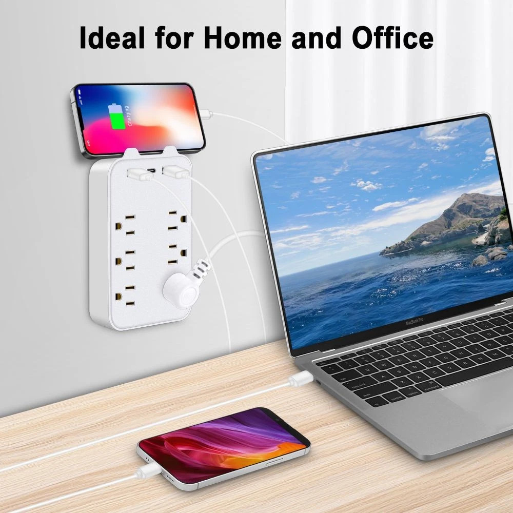 6 Outlet Extender Surge Protector Multi Plug Wall Adapter with USB Charger Ports