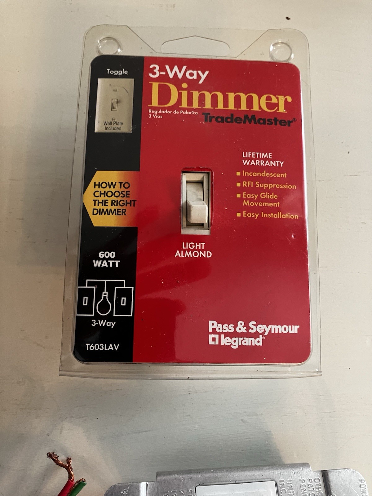 3-Way 600 Watt Light Almond Toggle Dimmer Switch Pass & Seymour L NEW T600LAV
