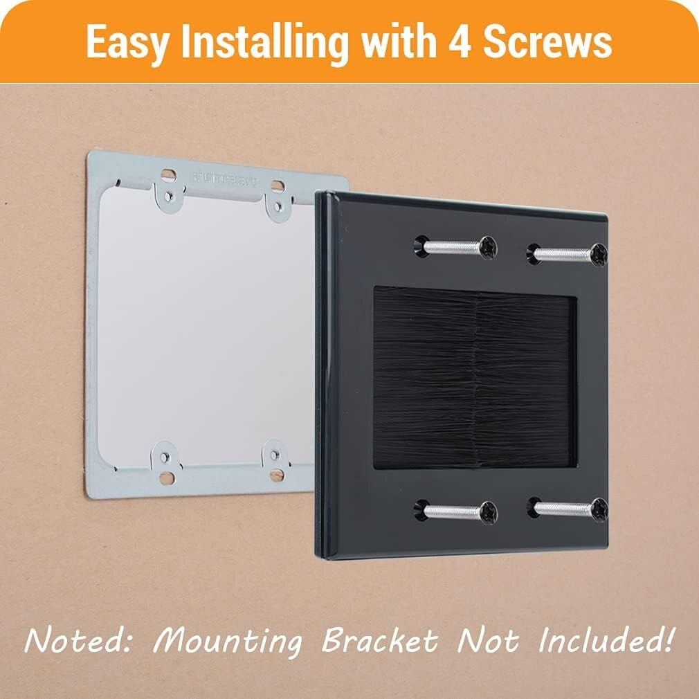 2 Gang Brush Wall Plate Double Gang Cable Wall Plate for Power Cables Hider 2PC