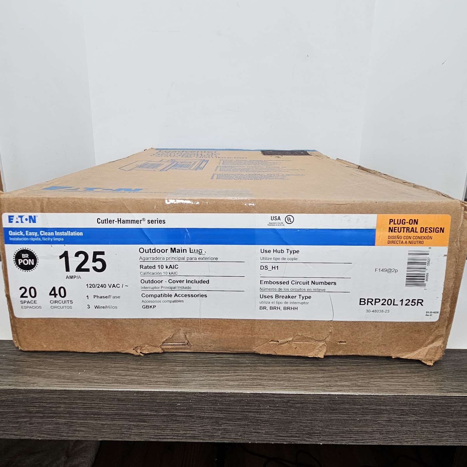 Eaton BRP20L125R 125A 120/240V 20-Space 40-Circuit Outdoor Main Lug NEW