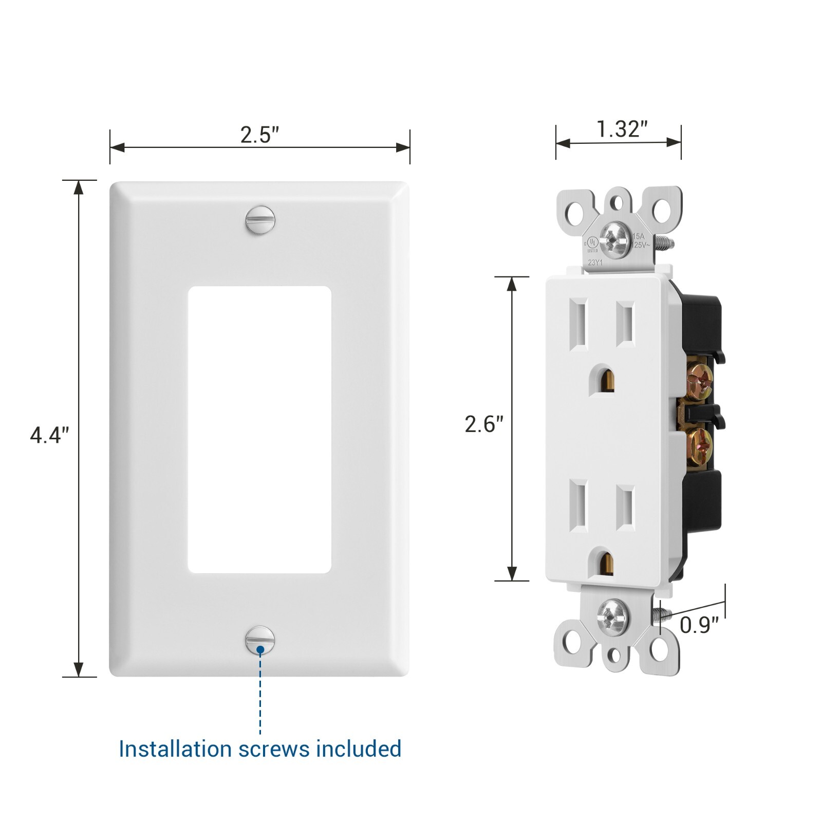 DEWENWILS 10 Packs Standard Electrical Wall Outlet, Non-Tamper Resistant,15 Amp