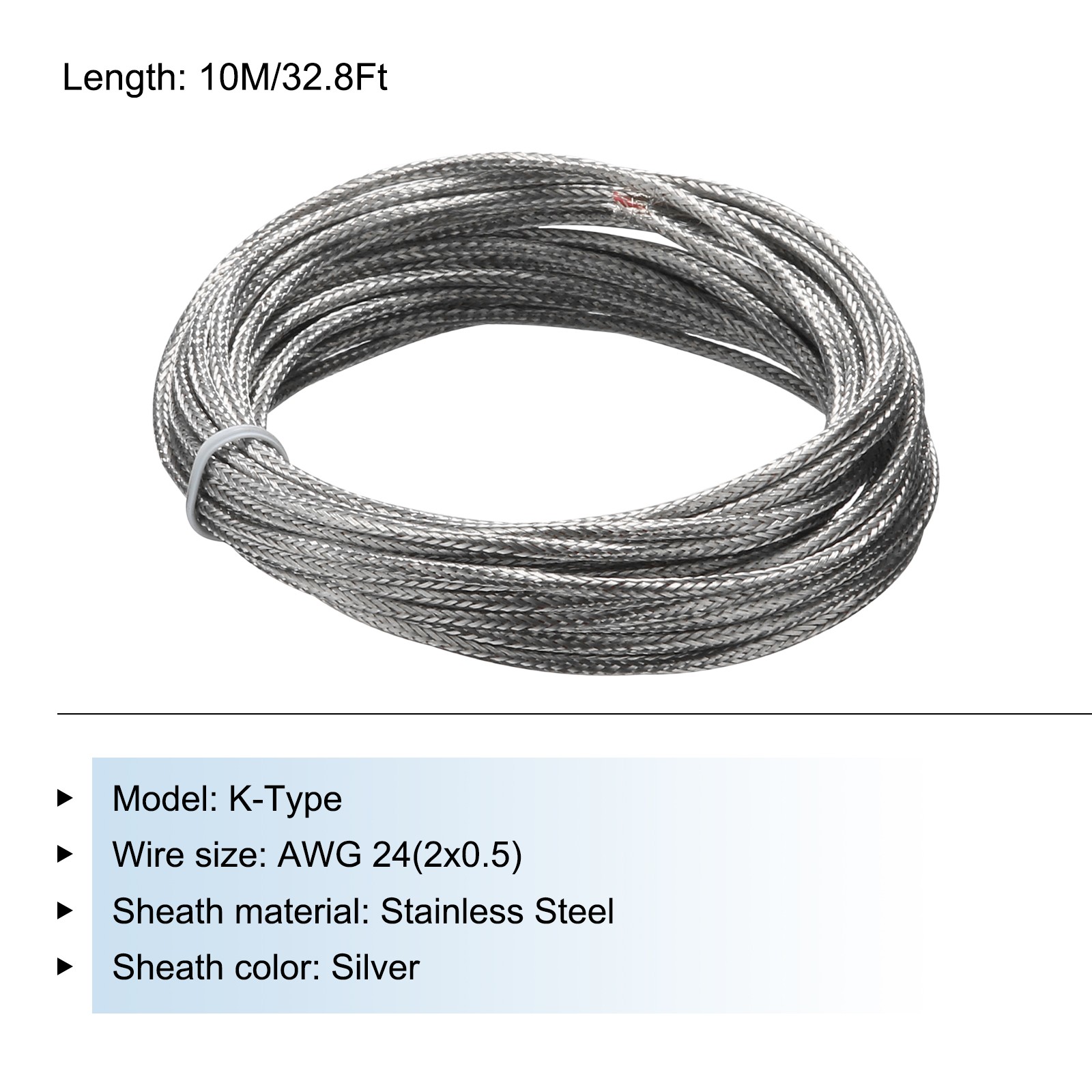 K-Type 2×0.5 Thermocouple Wire Temperature Sensor AWG 24 Wire Insulation 33Ft