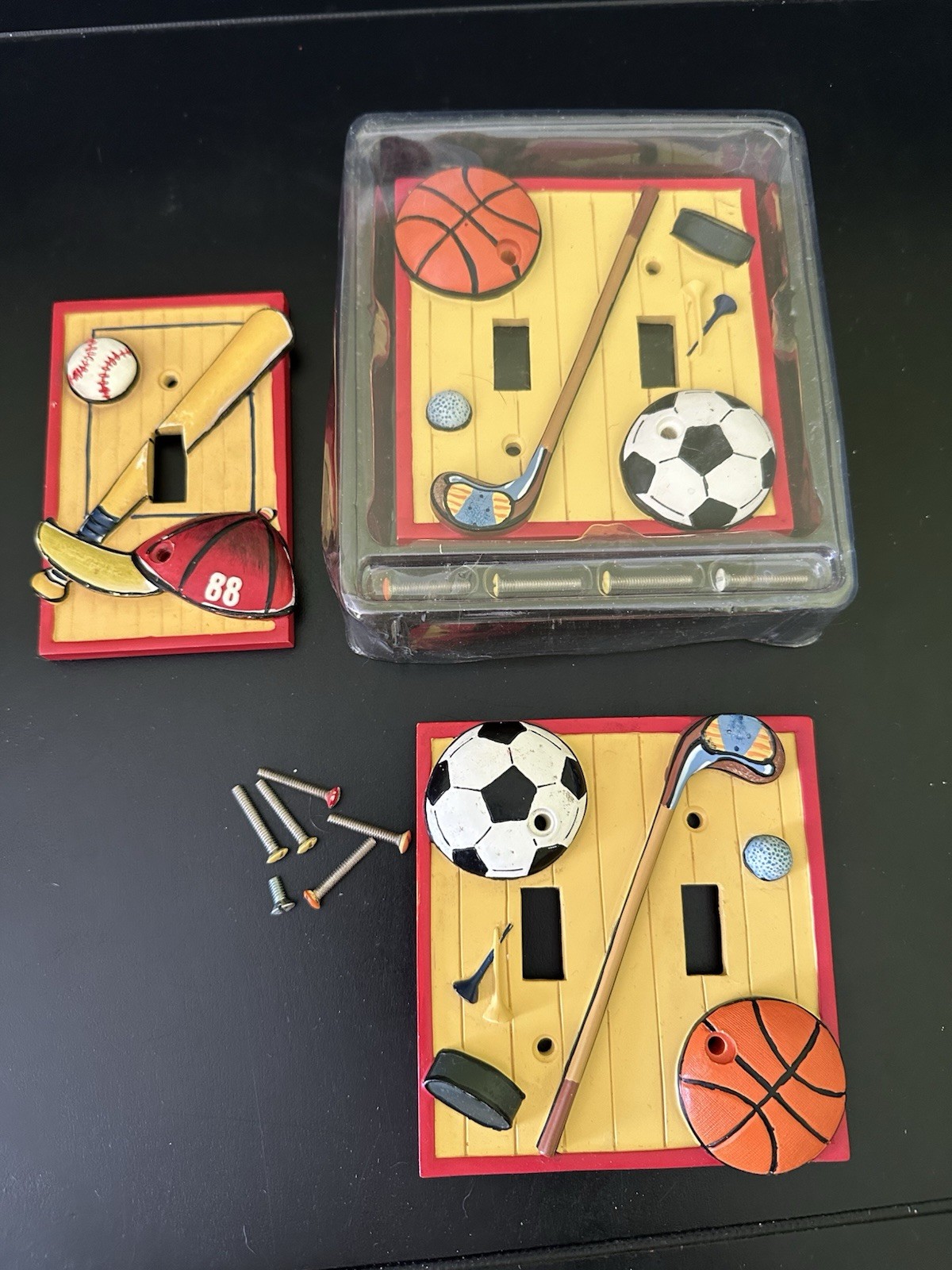 Borders Unlimited Sports Light Switch Cover Lot Of 3 Double Single Soccer Hockey