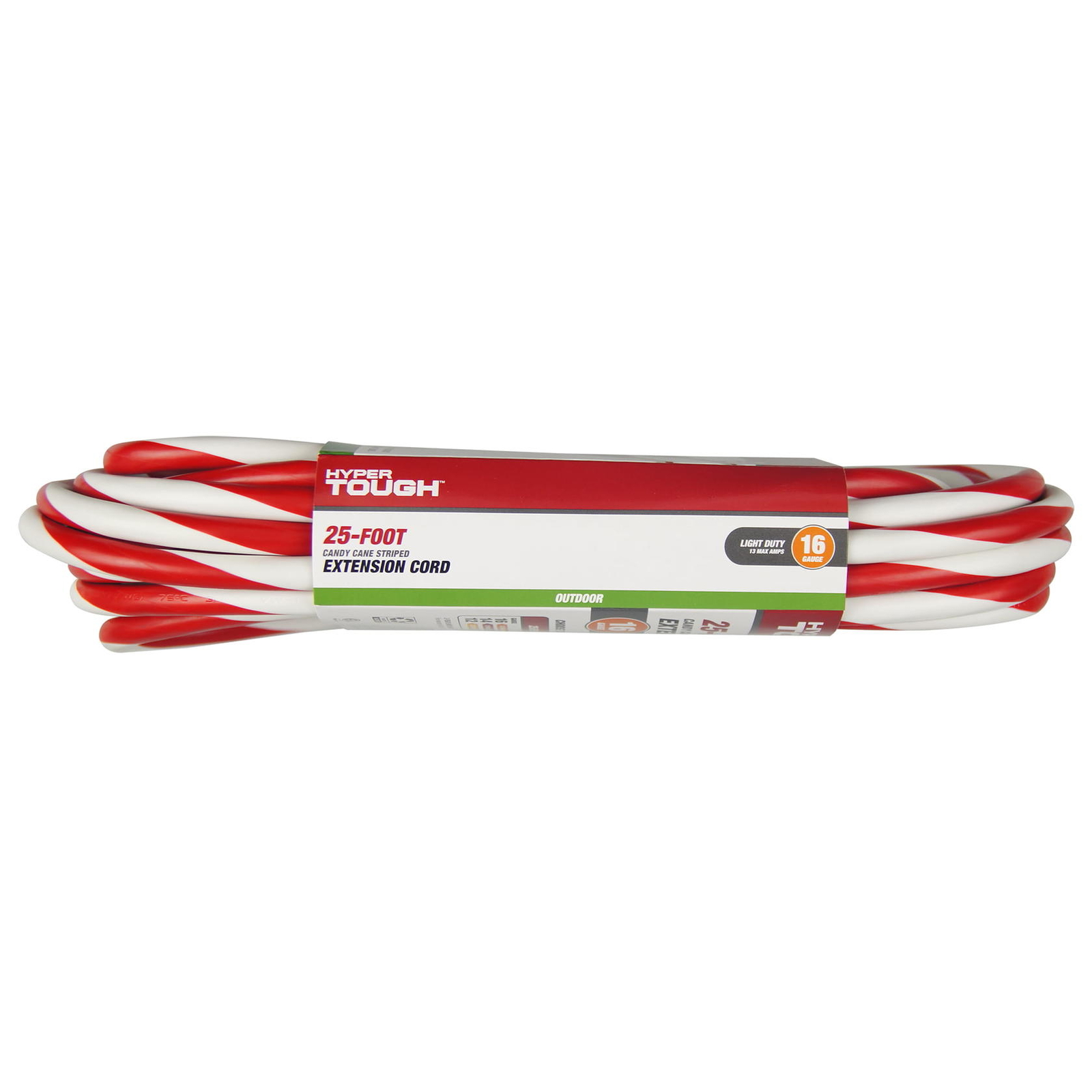Hyper Tough 1-Outlet 25FT Candy Cane Extension Cord, Red/White