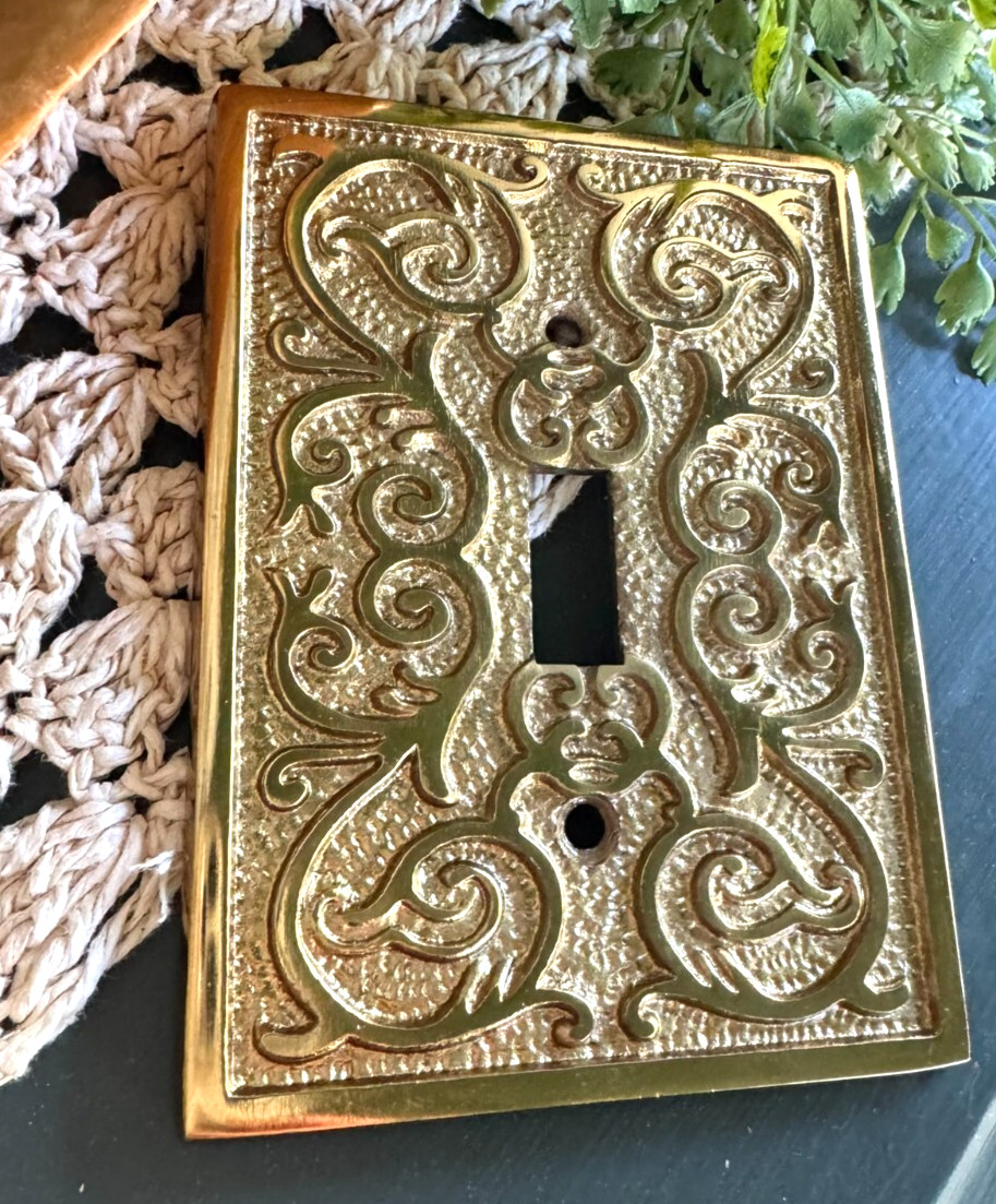 Ornate Gold Metal Scoll Design Single Switch Plate Vintage Design 4.69”X 3.44”