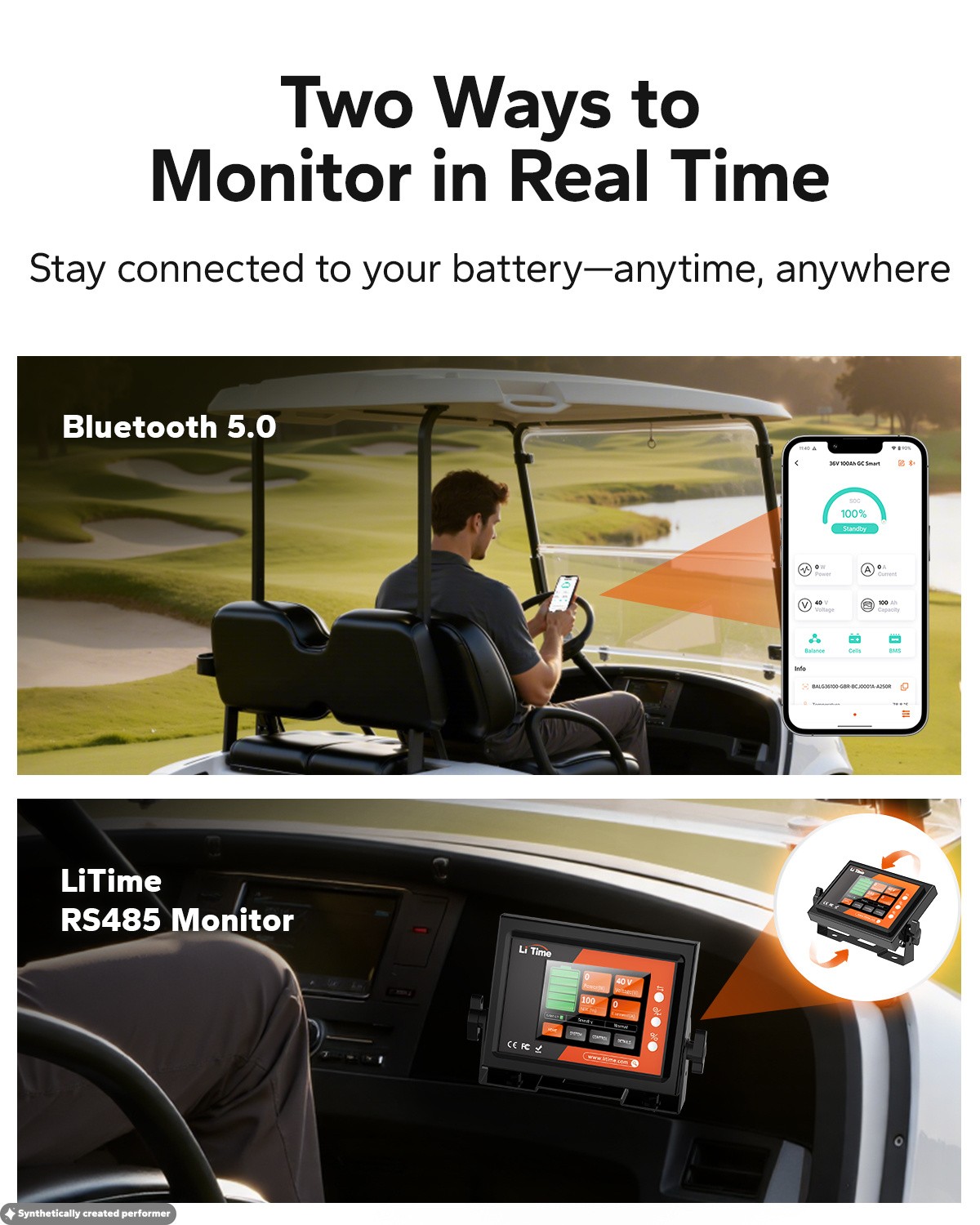 LiTime 36V 100Ah Bluetooth LiFePO4 Lithium Battery for Golf Cart Trolling Motor