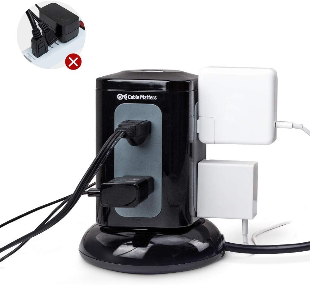 6 Outlet Surge Protector Tower with 4 USB Charging Ports 4.2A in Total and 10…