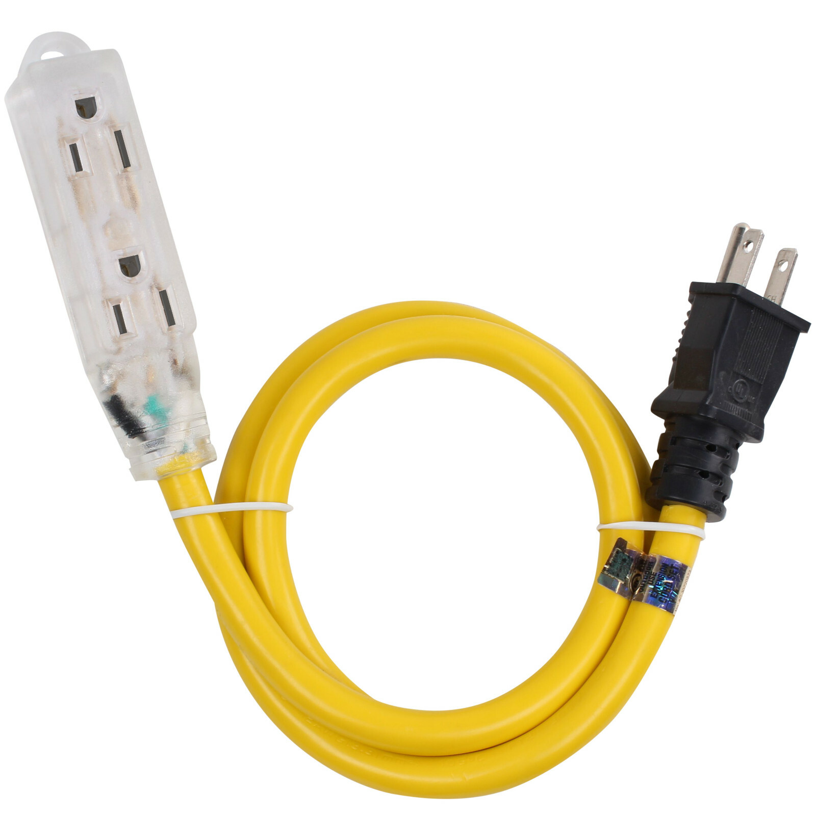 Lighted Outdoor Extension Cord 3ft 515P to 3 Way 515R Splitter 15 AMP 125 Volts