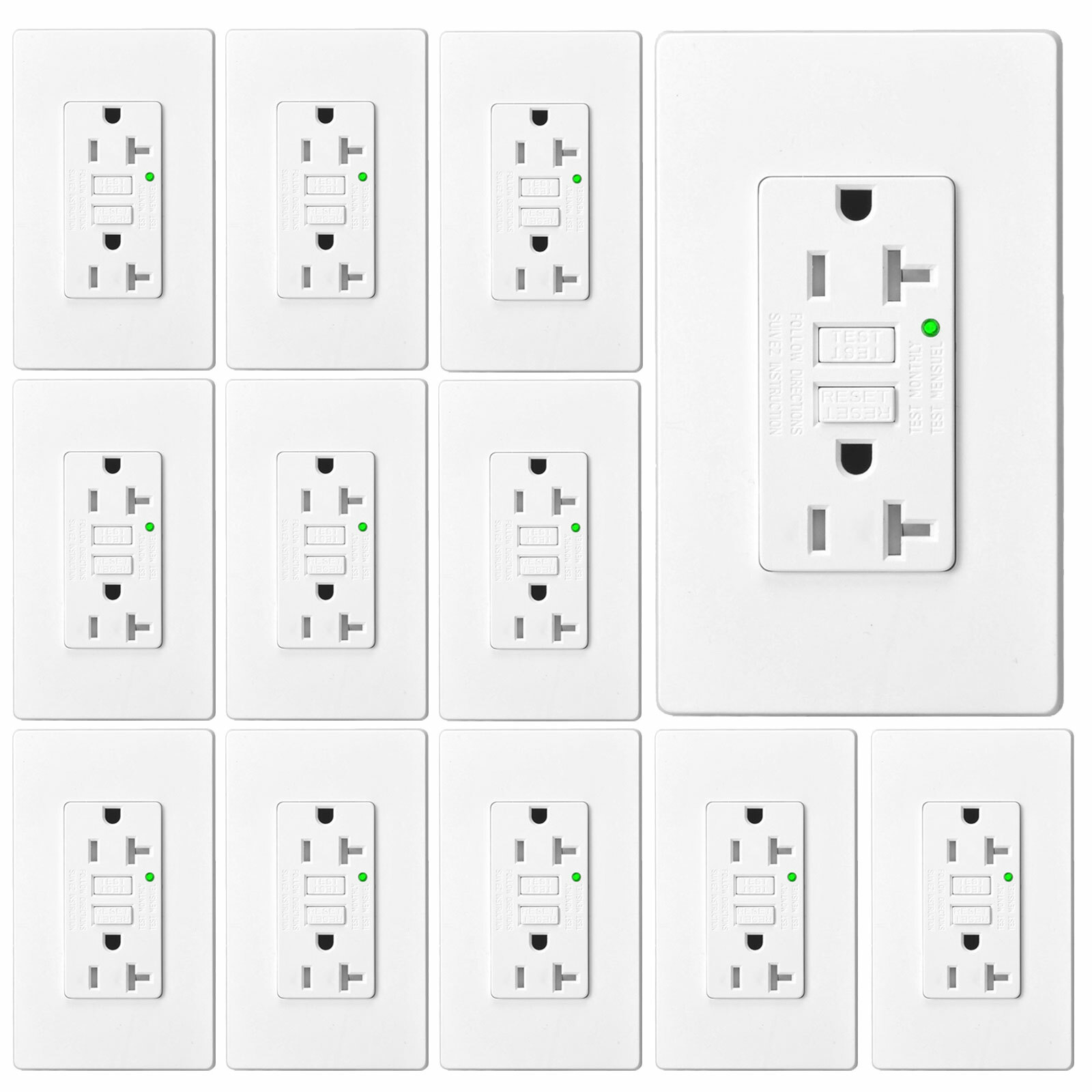 20 Amp/125 Volt Ground Fault Receptacle LED Indicator with Wallplate White 12PCS