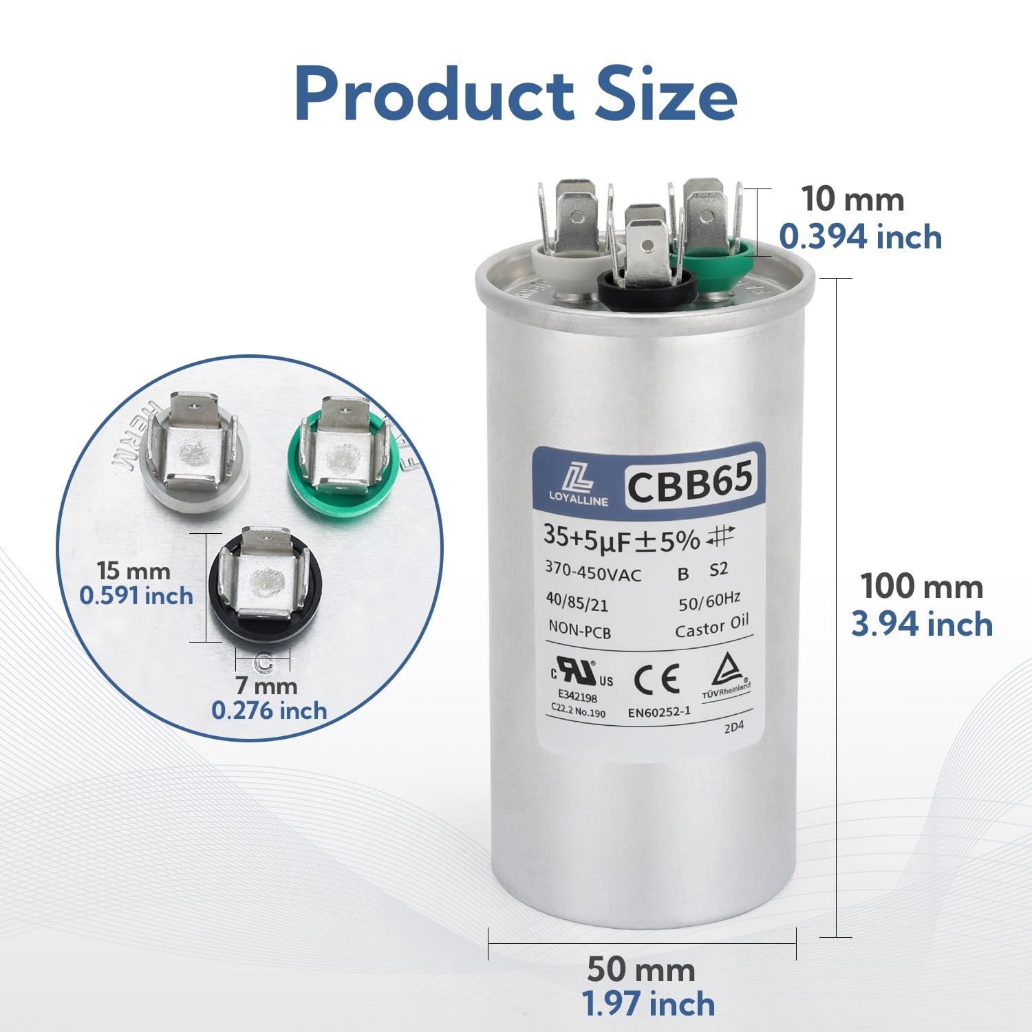 CBB65 AC Capacitors, 35+5μF 35 5 MFD 370V/440V/450 AC Circular Dual Run Sta
