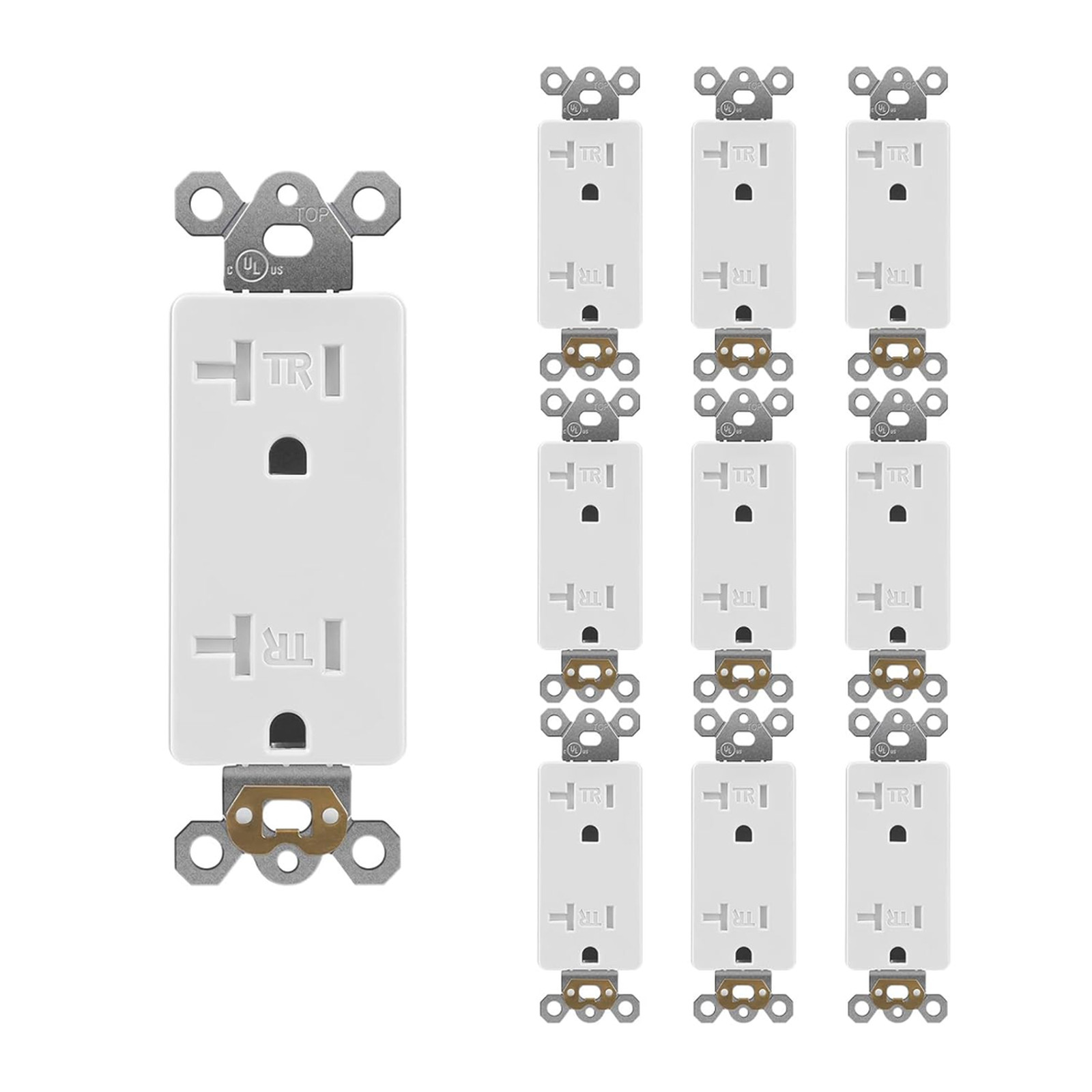 Decorator Wall Receptacle Outlet 10 Pack Tamper Resistant 20 Amp White Standard