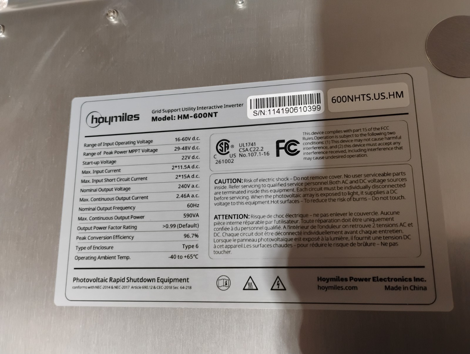 Hoymiles HM-600NT 2 in 1 Microinverter Inverter 600W Single Phase – Fast Ship