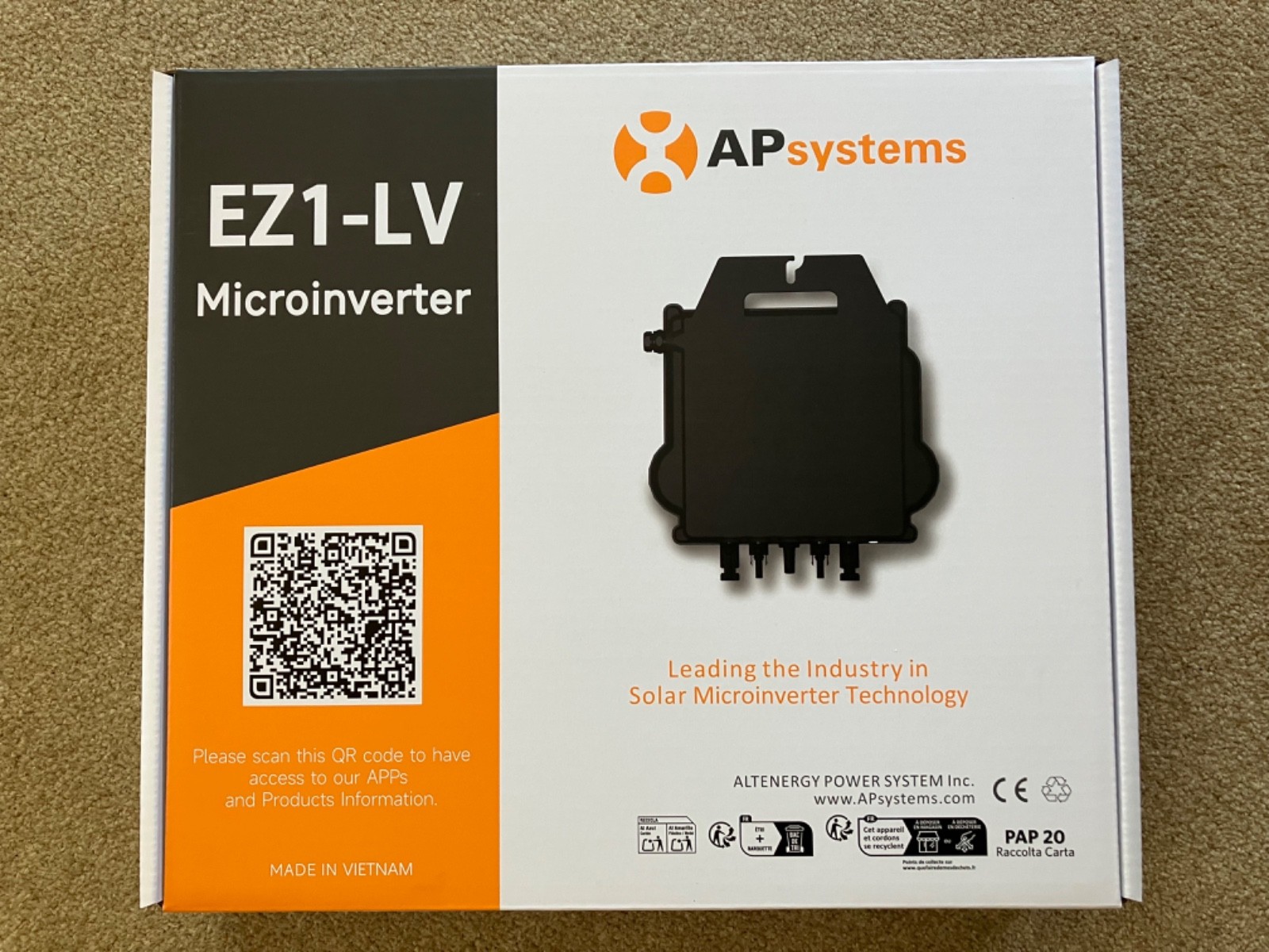 APSystems 120v EZ1-LV Plug-in Balcony Solar Microinverter with Power Cord