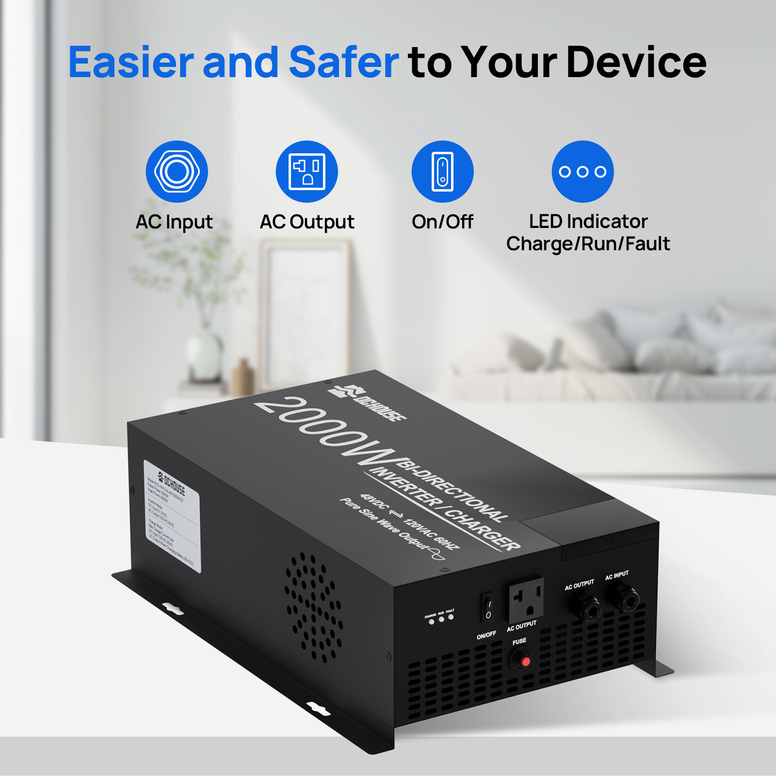2 in 1 48V 2000W Pure Sine Wave Inverter 25A Lithium Battery Charger Golf Carts