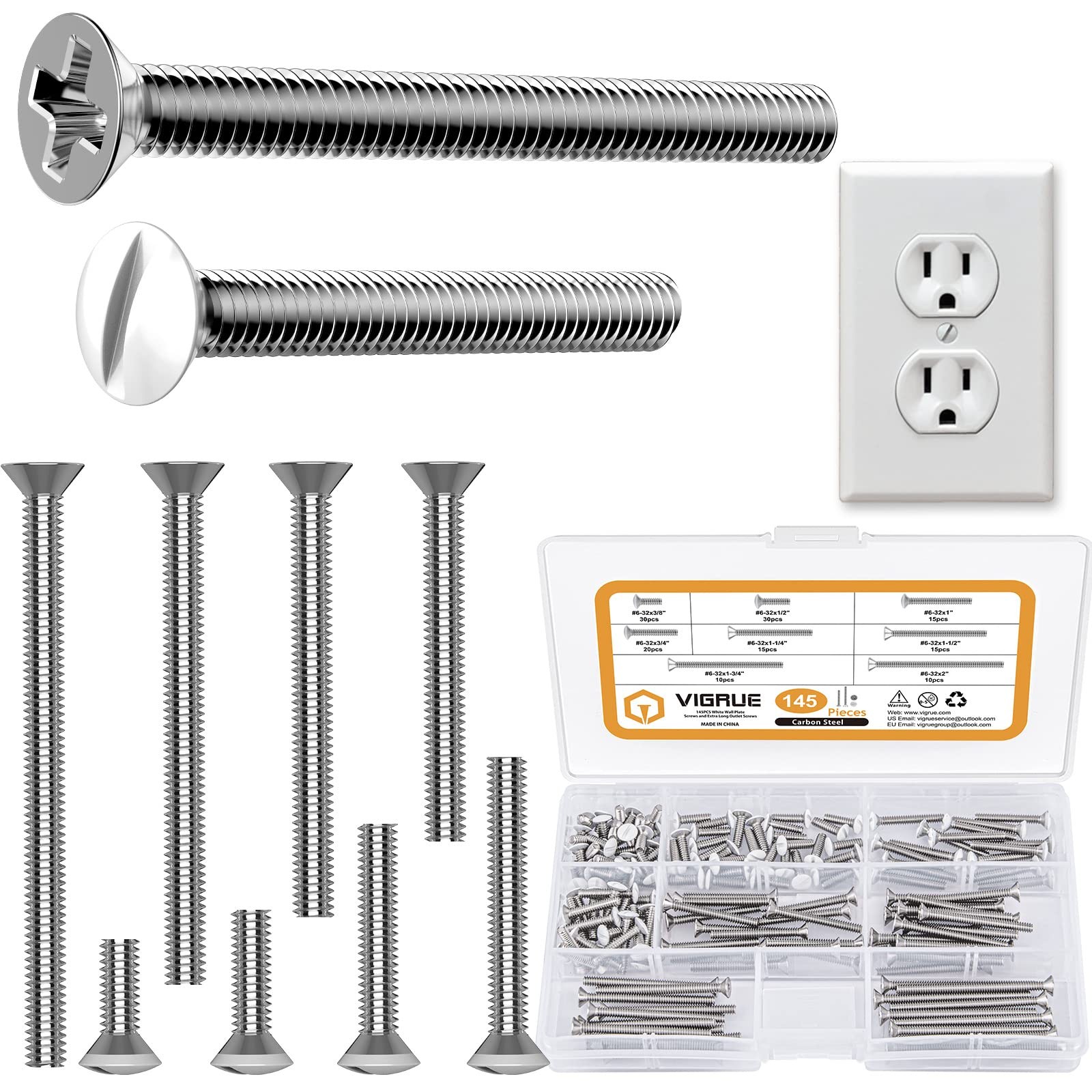 145PCS Extra Long Outlet Screws – White Machine Screws for Wall Plate & Devic…