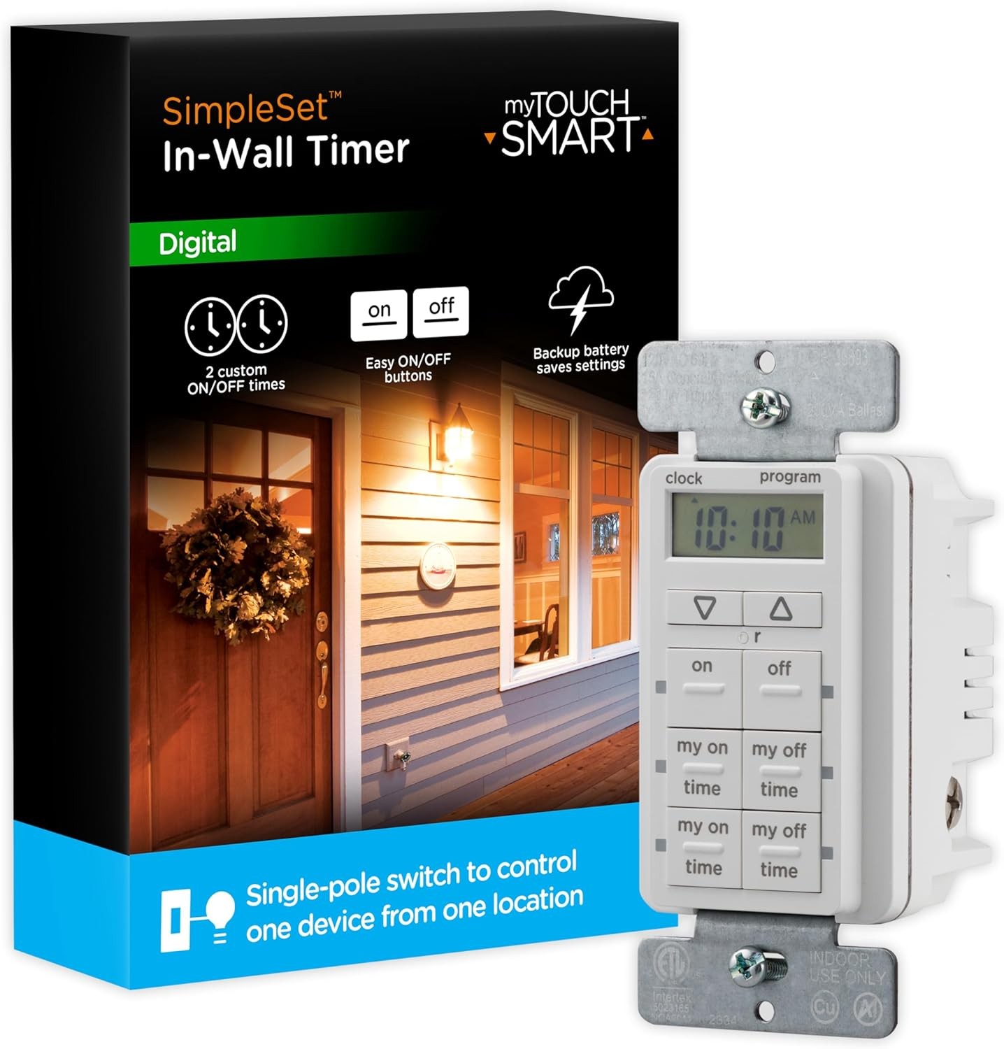 myTouchSmart In-Wall Digital Timer, 4 Programmable 24-Hours, 2 Custom On/Off