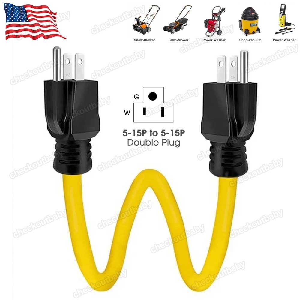3 Prong Plug 12AWG 125V Double Male Extension Cord For NEMA 5-15P to 5-15P