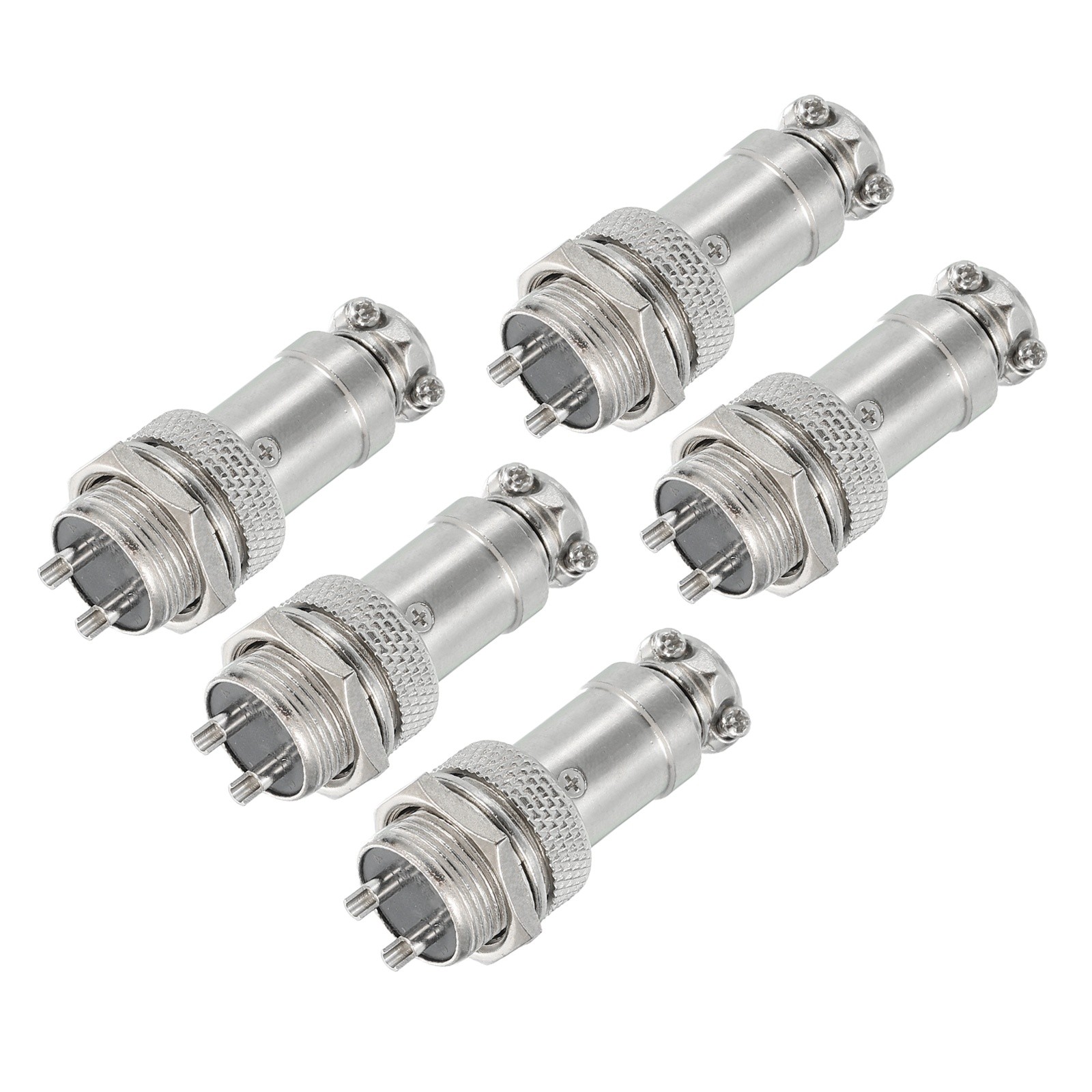 5Pcs 2 Pin Aviation Connector 250V 15A 16mm Metal Circular Connector, Silver
