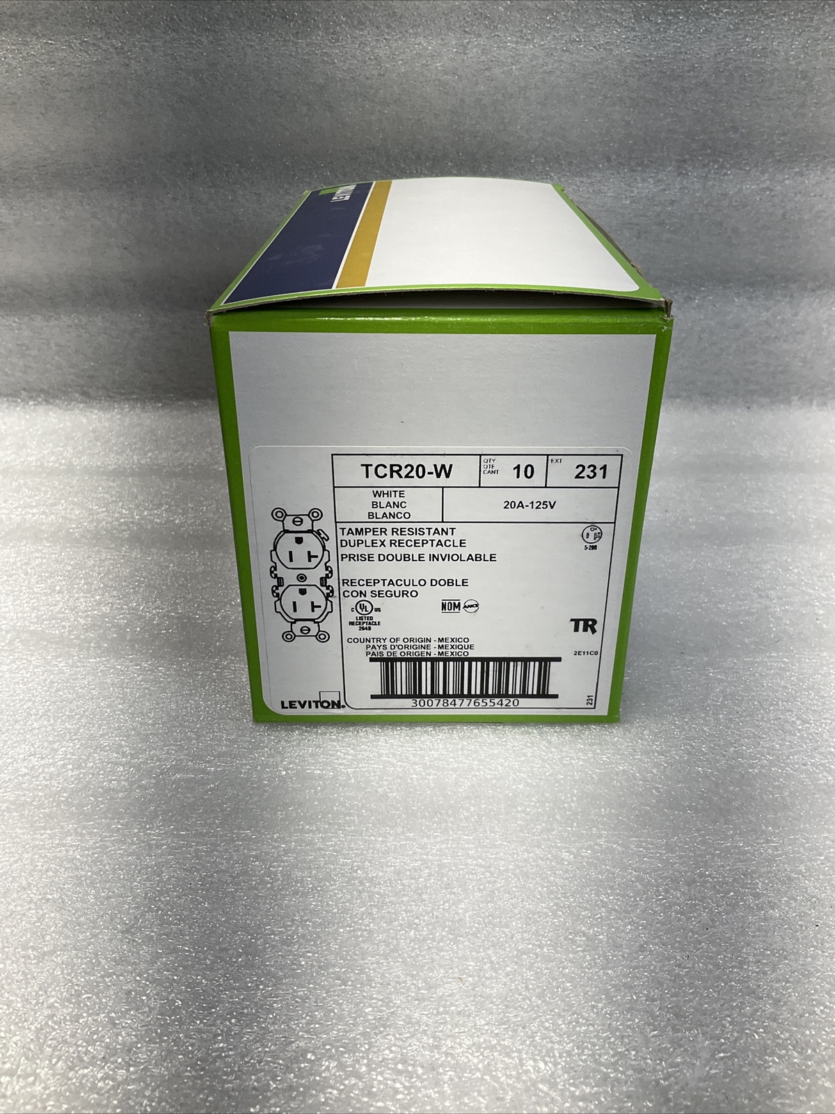 Leviton TCR20-W Side Wired Commercial Spec Grade Tamper Resistant Duplex PACK 10
