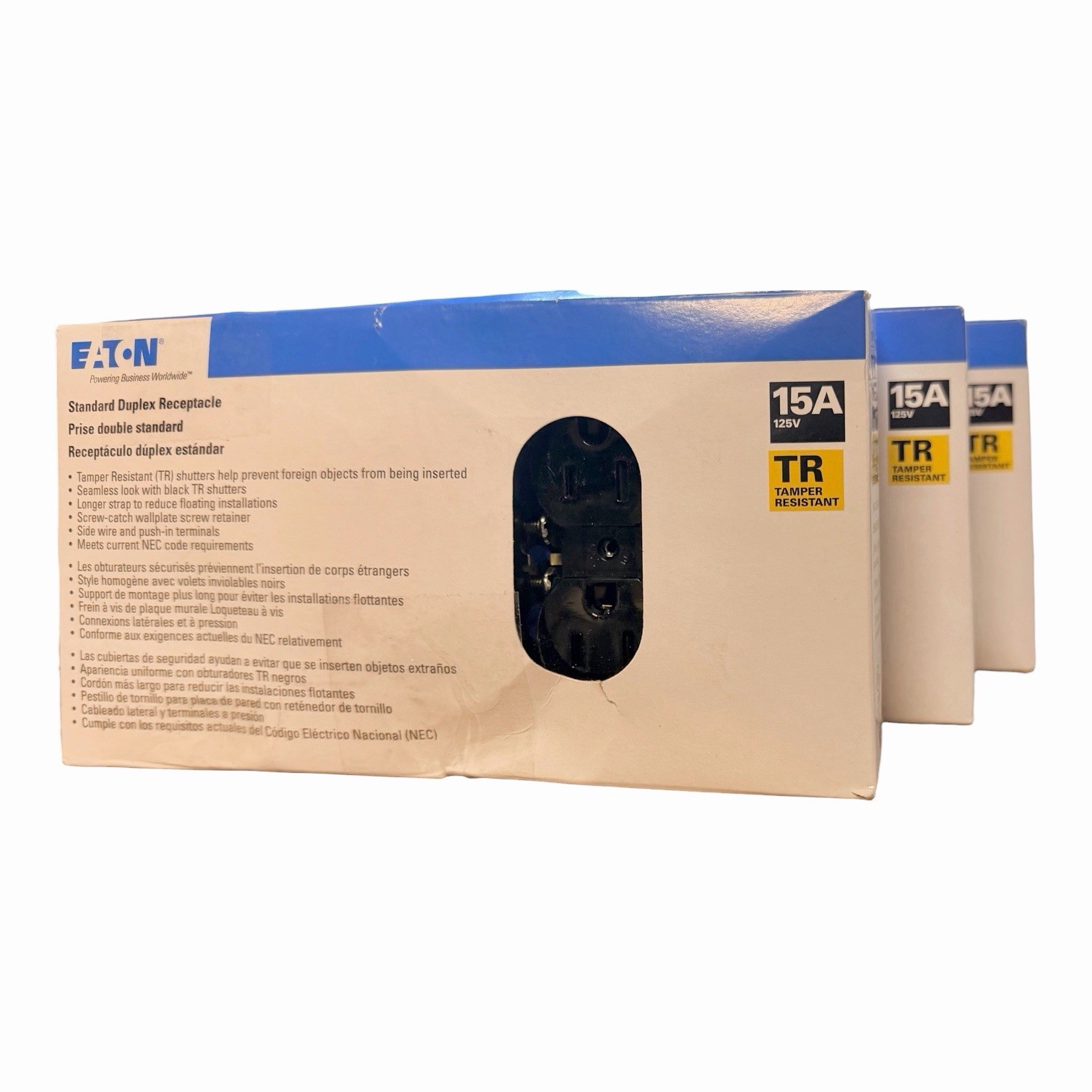 Eaton TR270BK (QTY 30) 15A 125V Tamper Resistant Black Duplex Receptacles