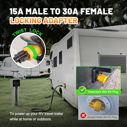 Twist-Lock 30Amp to 110 Volt RV Adapter, NEMA 5-15P to L5-30R Electrical