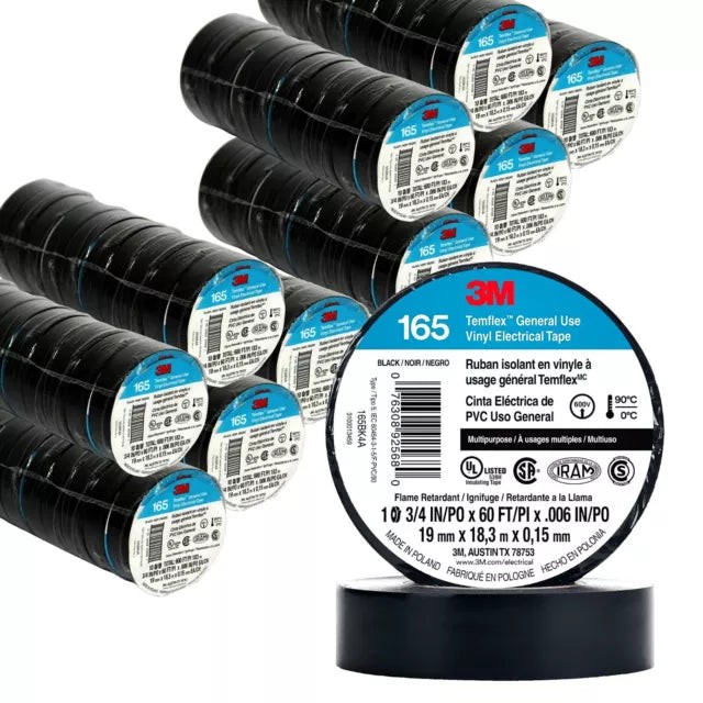 100 of 3M Temflex 1700 165 Black 3/4″ x 60′ General Use Vinyl Electrical Tape