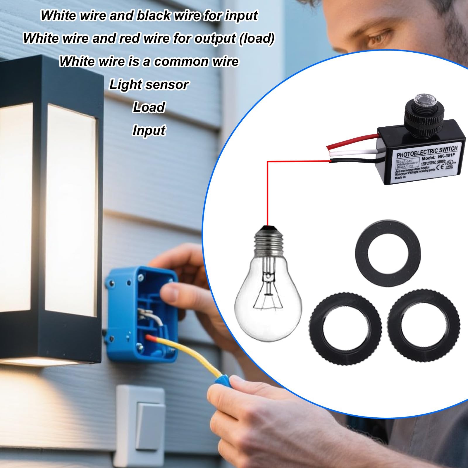 Unbranded 120V-277V AC Photocell Light Sensor Switch, Automatic Dusk to Dawn