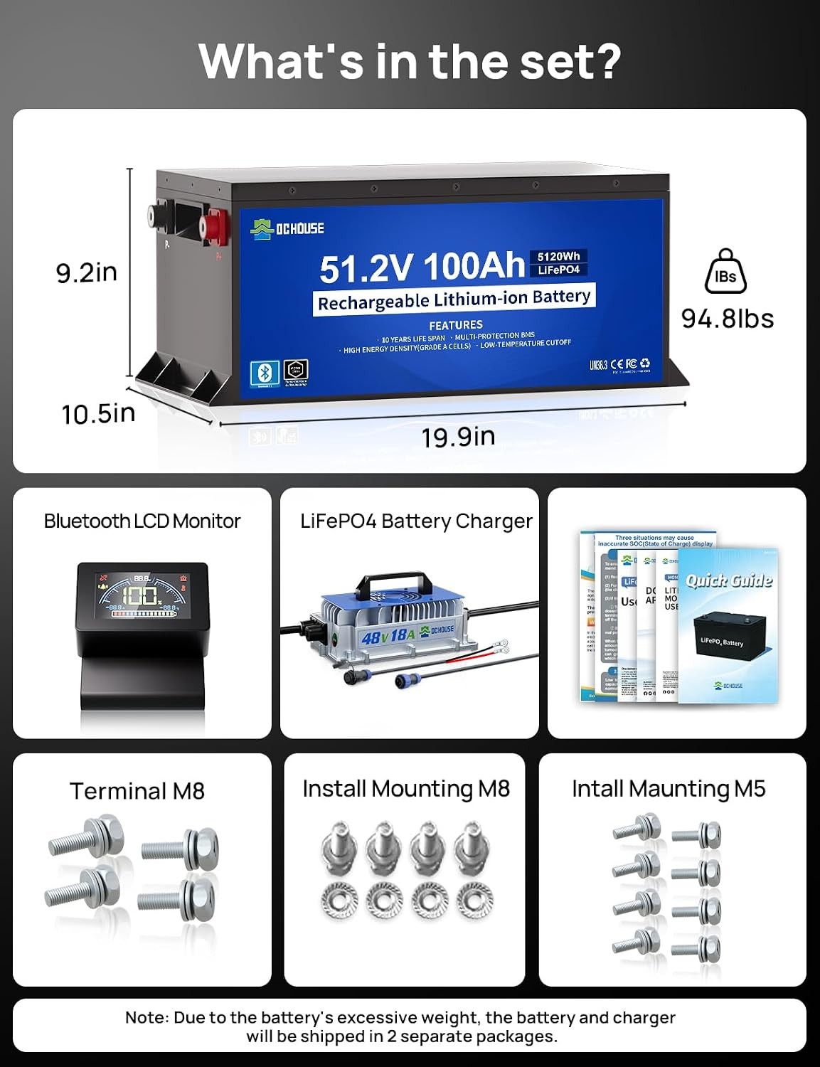 DC HOUSE 48V 100AH Golf Cart Lithium LiFePO4 Battery with 18A Charger Club Car