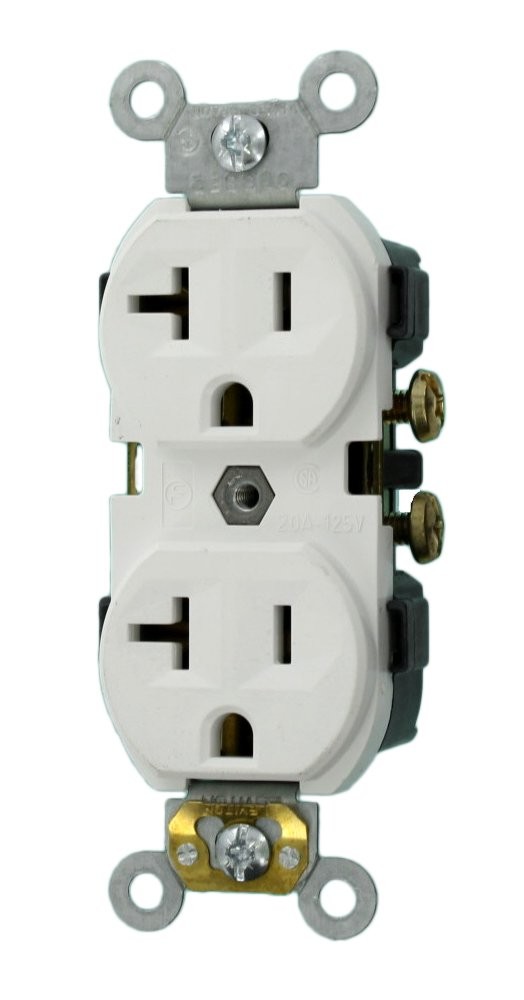 Leviton 20-Amp, 125-Volt, Narrow Body Duplex Receptacle, Leviton, White