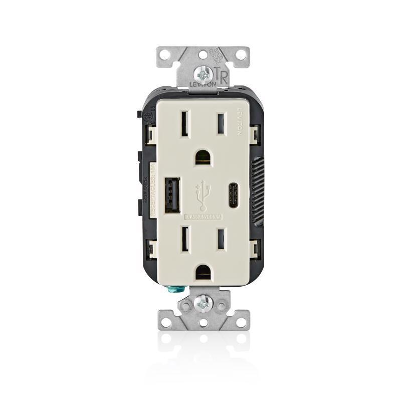 Leviton T5633-T 15A Light Almond Combination USB Charger & Duplex Receptacle