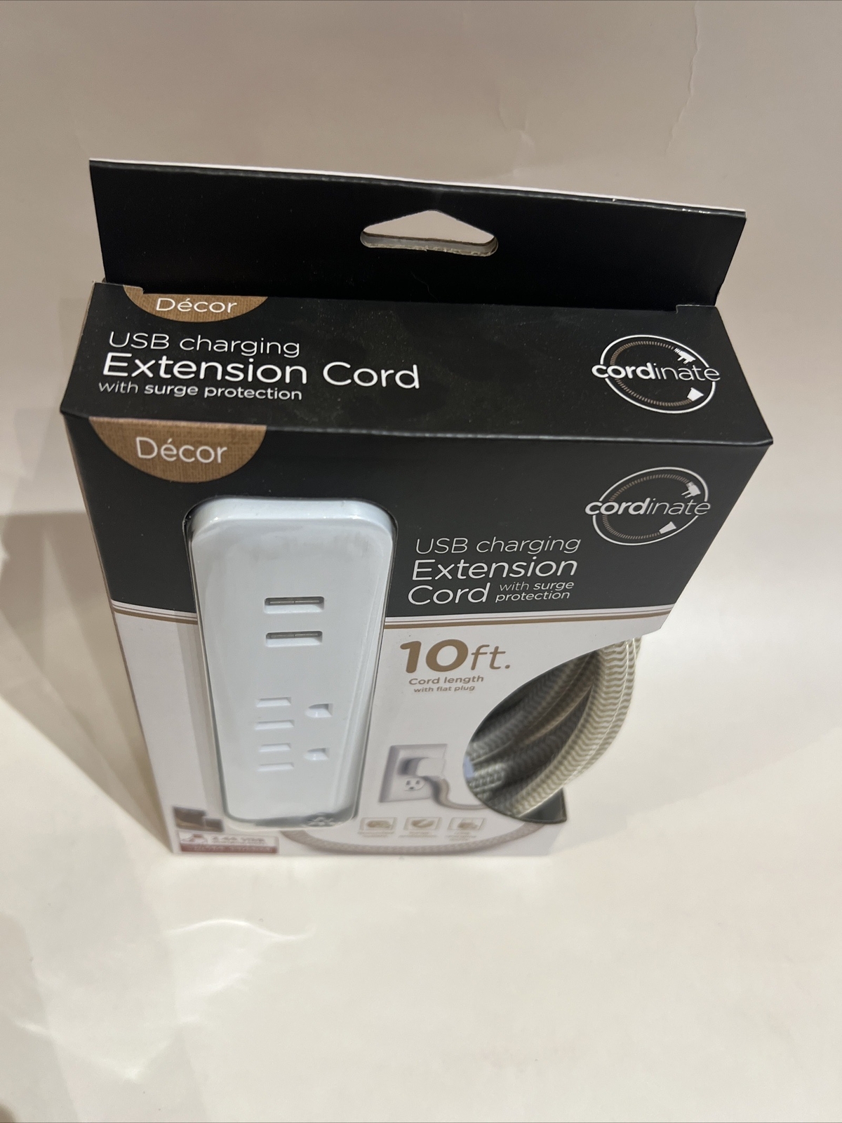 Cordinate Designer USB Charging Station Extension Cord Power Strip Surge Pro 10’