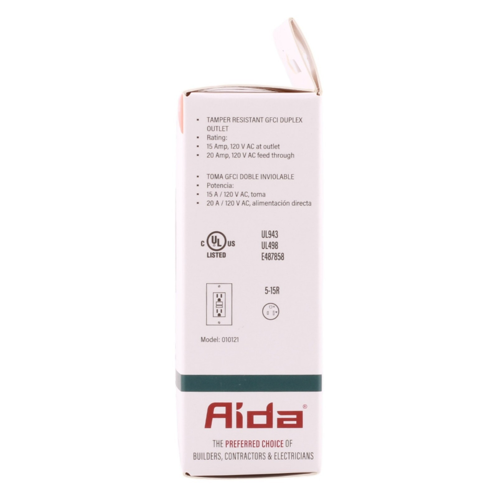 NEW Aida 010031 15A GFCI Receptacle w/ LED, Self-Test, TR, 120V, White