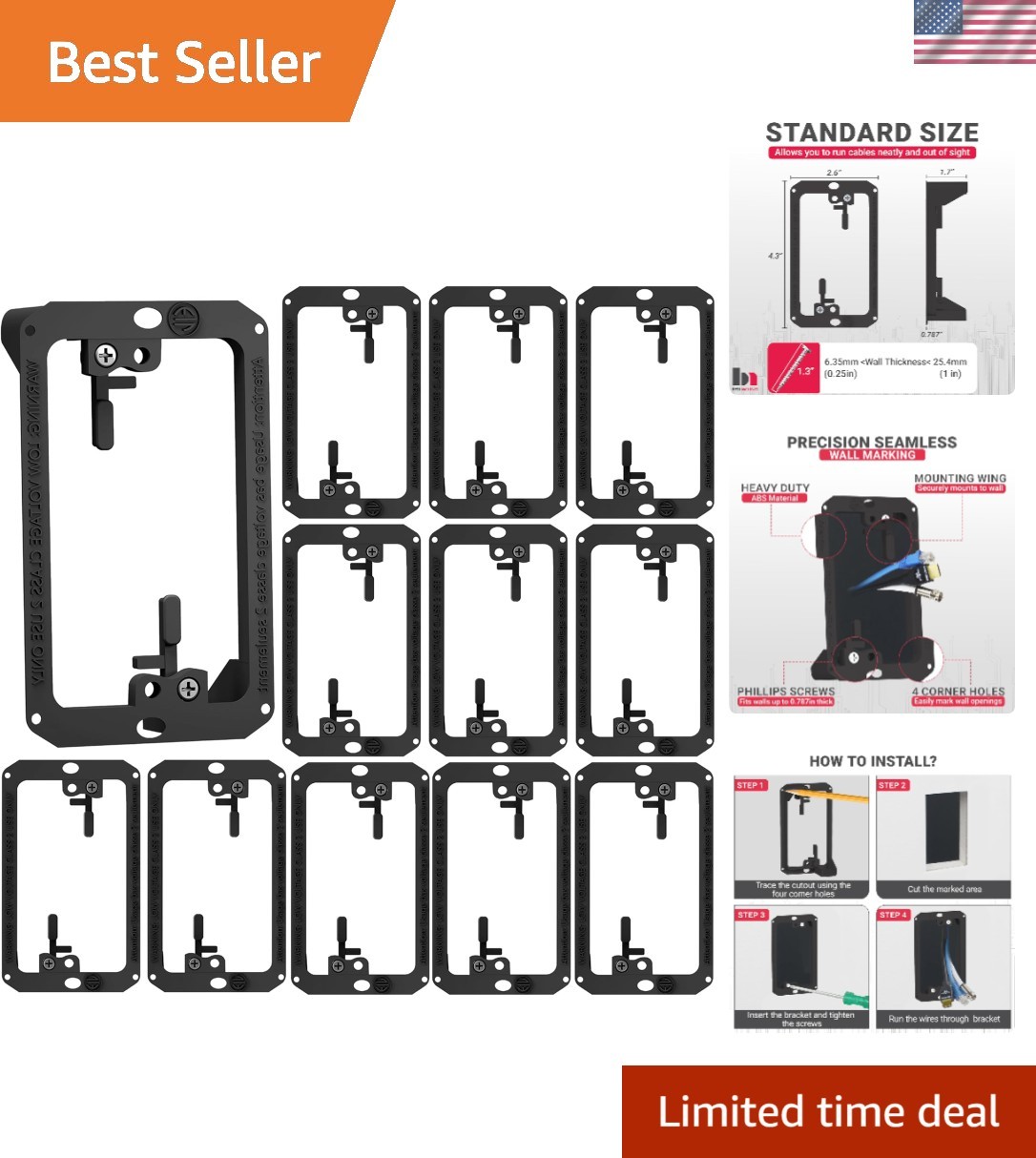 Flush Mount 1-Gang Low Voltage Bracket – Versatile Cable Management Solution