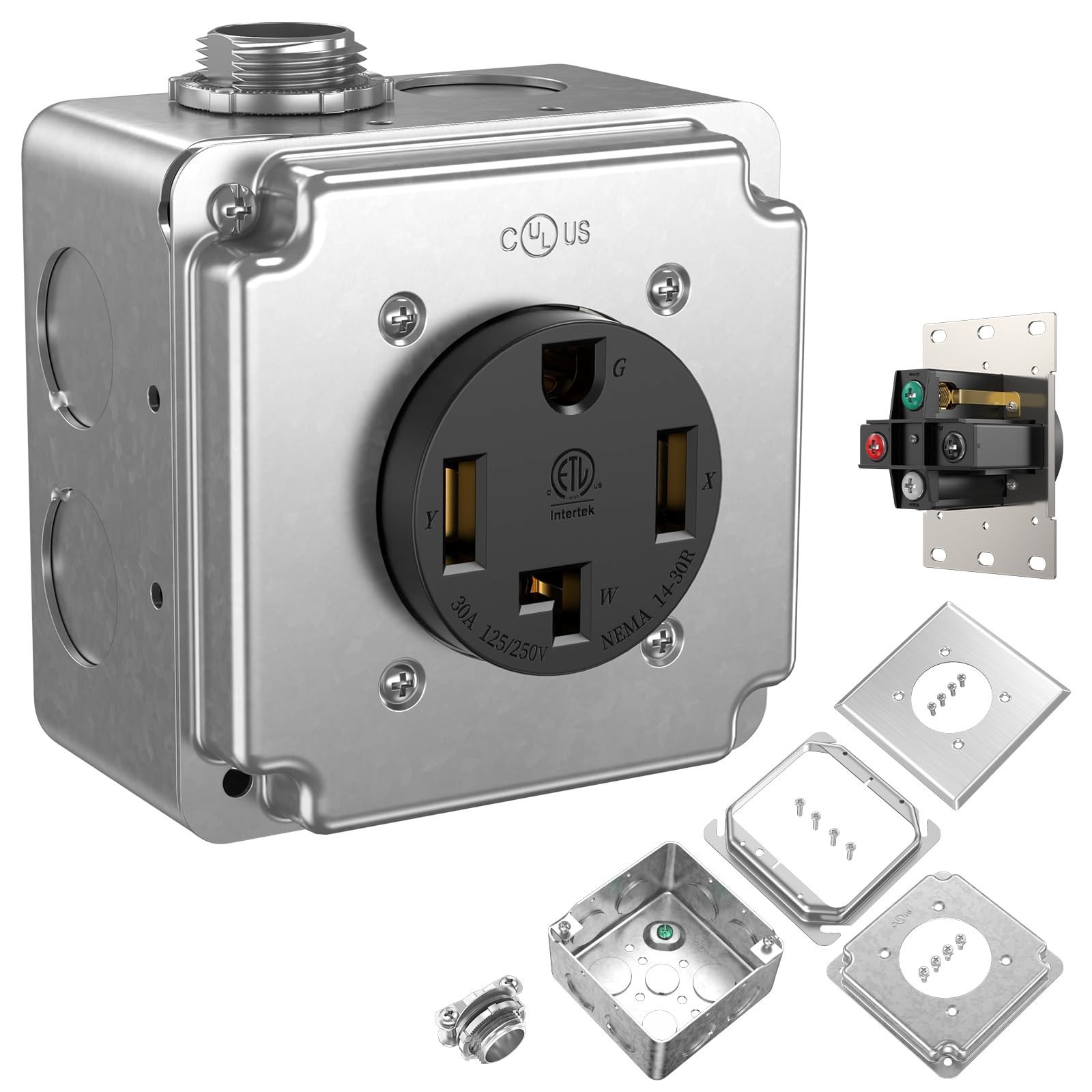 NEMA 14-30R 220V Outlet Box Installation Kit, ETL 30A 4-Prong Dryer Receptacl…