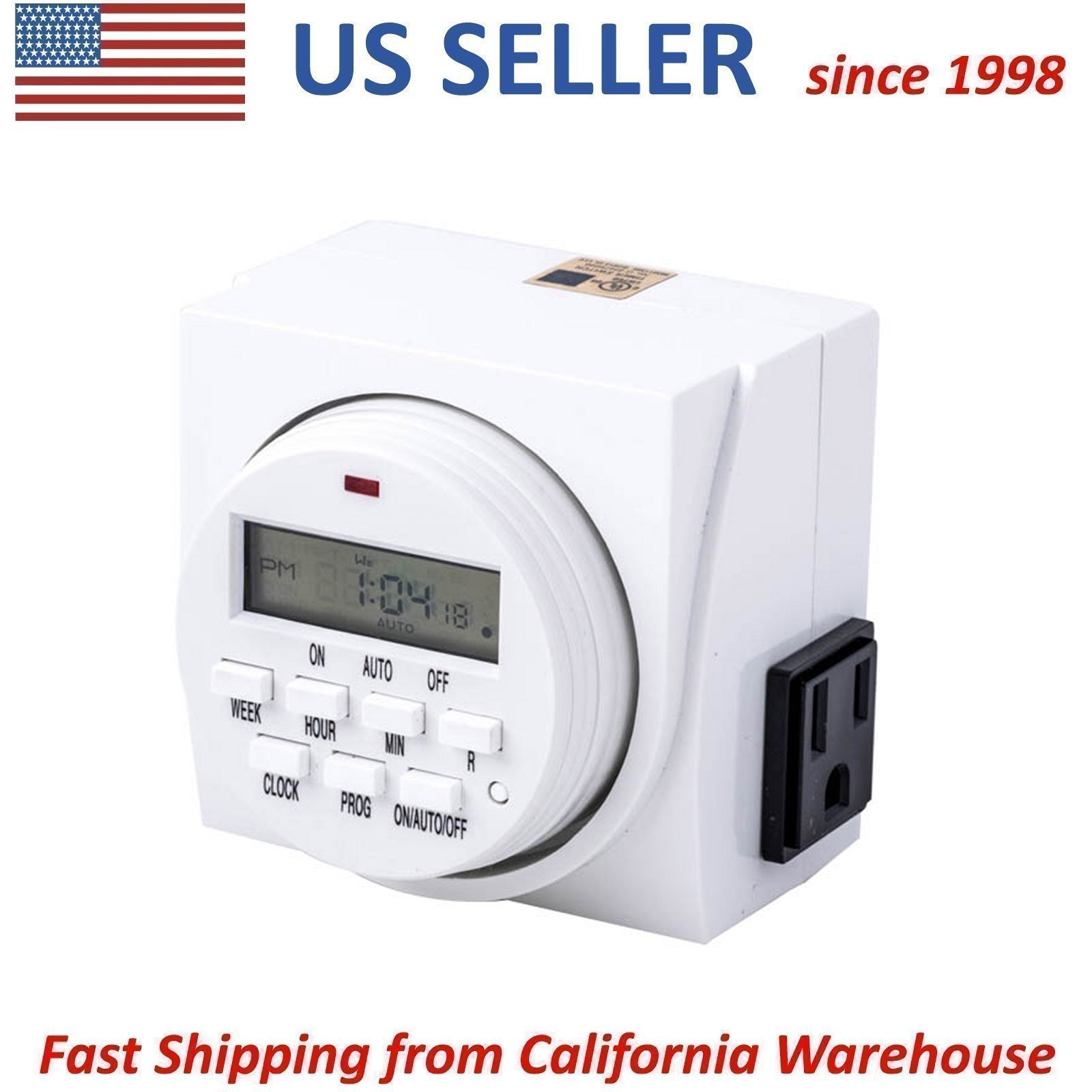 UltraGrow Heavy Duty Digital 7-Day Timer Double 3-Prong Outlet Plug LCD Display