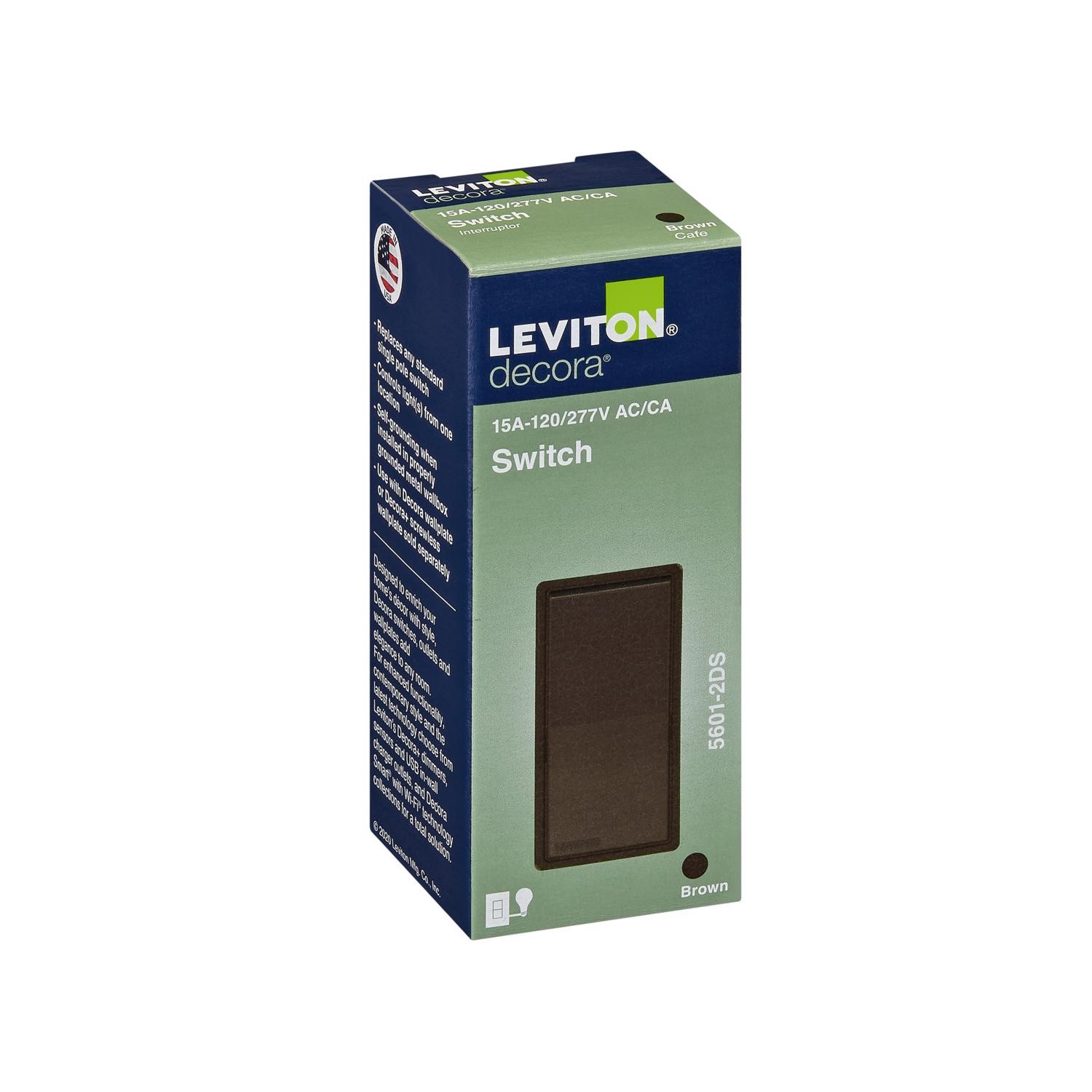 Leviton 070-5601-02 15A Brown Residential Grade Decora AC Quiet Rocker Switch