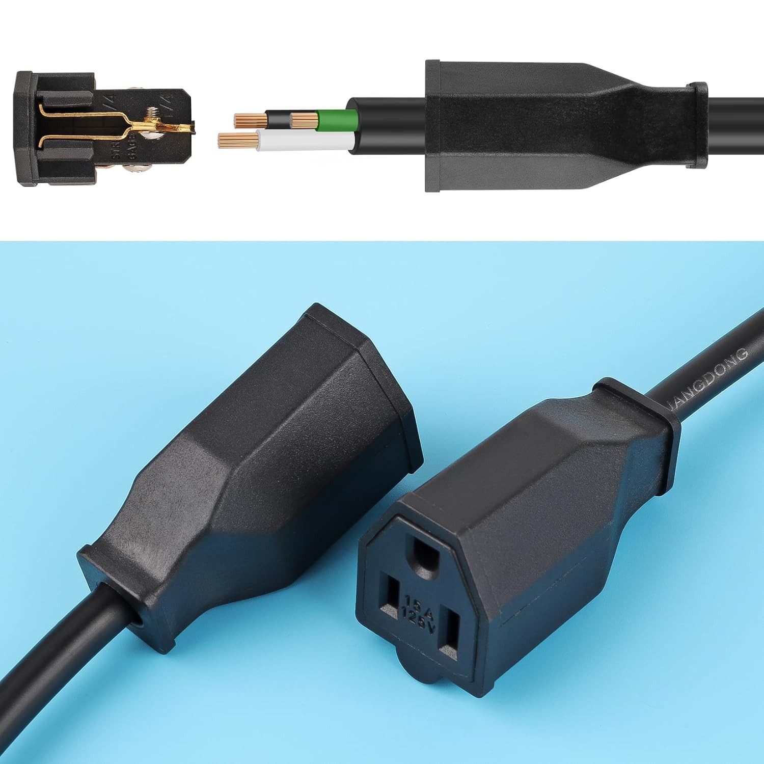 2-Pole, 3 Wire Grounding Plug Female Extension Cord Straight Blade Plug Replacem