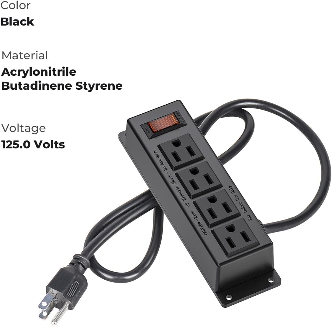 Wall Mount Power Outlet Strip 4 Outlet Mountable Power Strip with Switch 3Ft