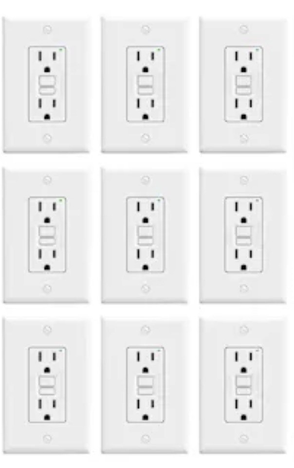 9 Pack 15AMP SELF TEST GFCI RECEPTACLE 125V BACK SIDE WIRED WHITE