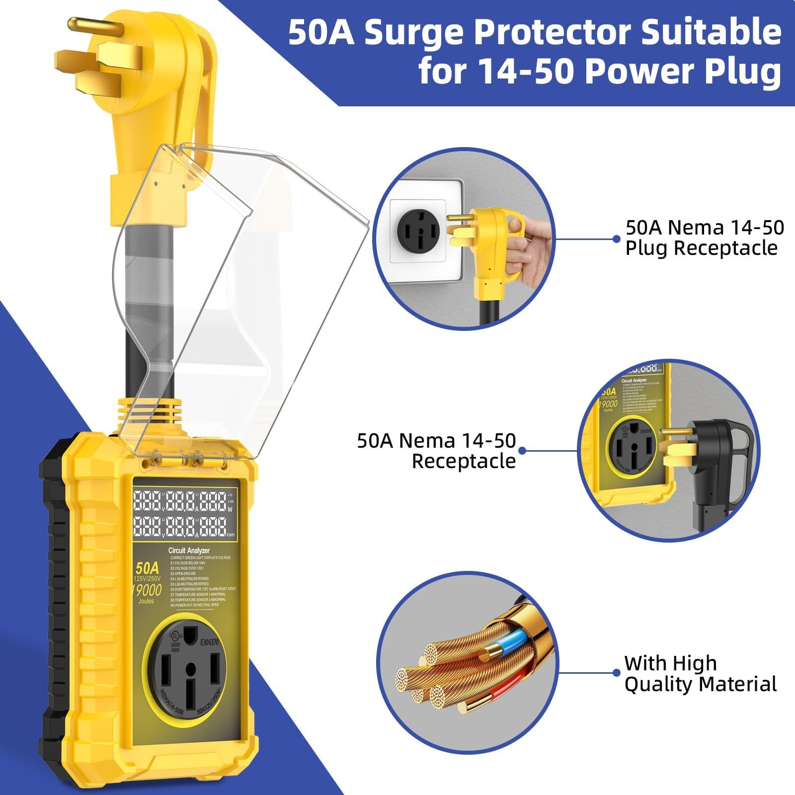 50 Amp Surge Protector for Rv Waterproof IP67, 19000 J Upgraded RV Power Surg…
