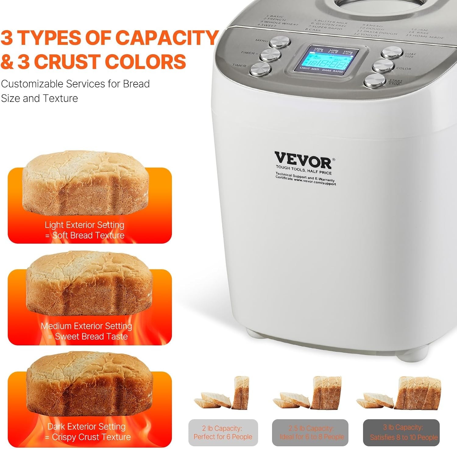 VEVOR Bread Maker, Dough Machine 15 Menus in 1, Non-Stick Ceramic Pan…
