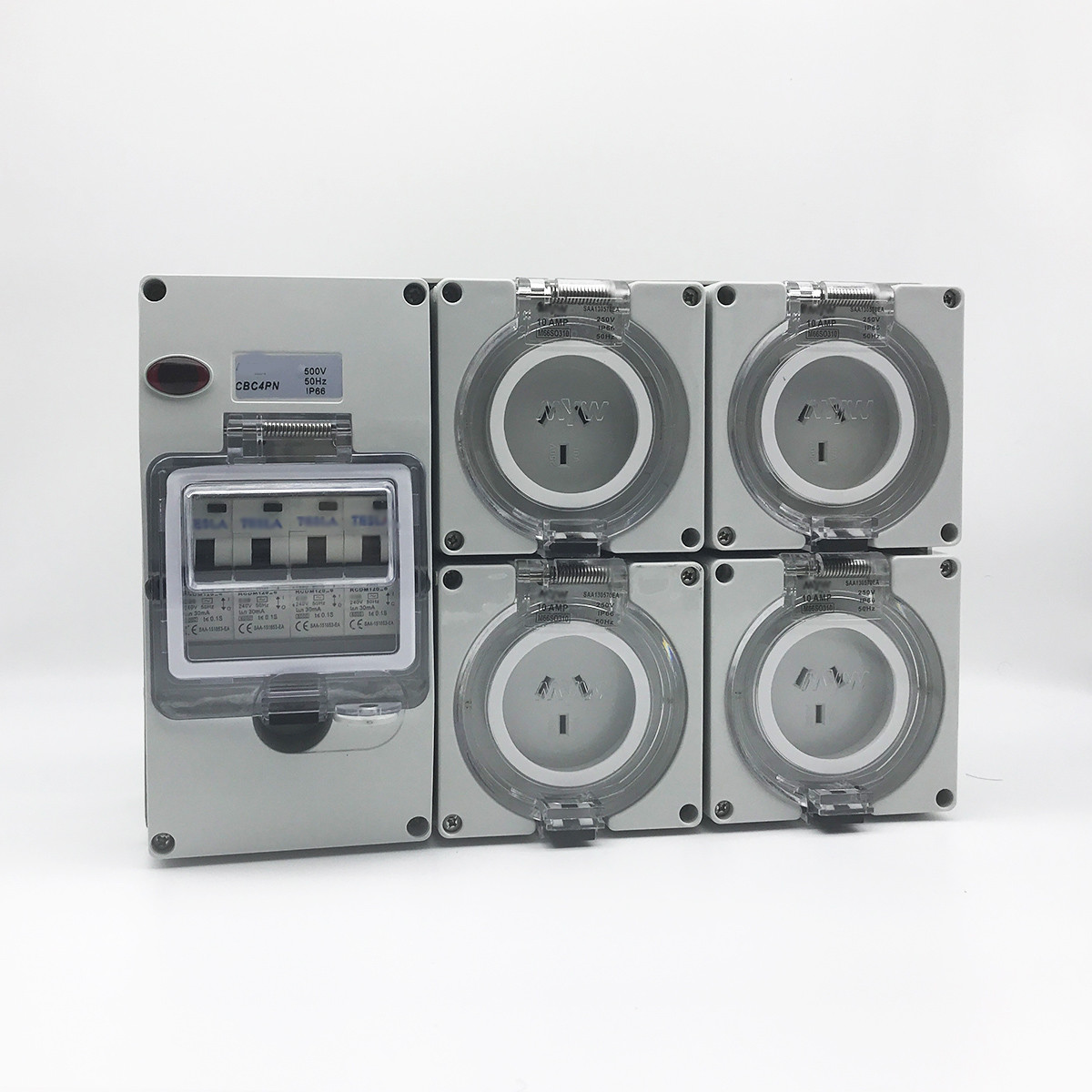 10A AMP RCD Protected 4x 3 Pin Sockets Outlet Weather Proof IP66 Switchboard