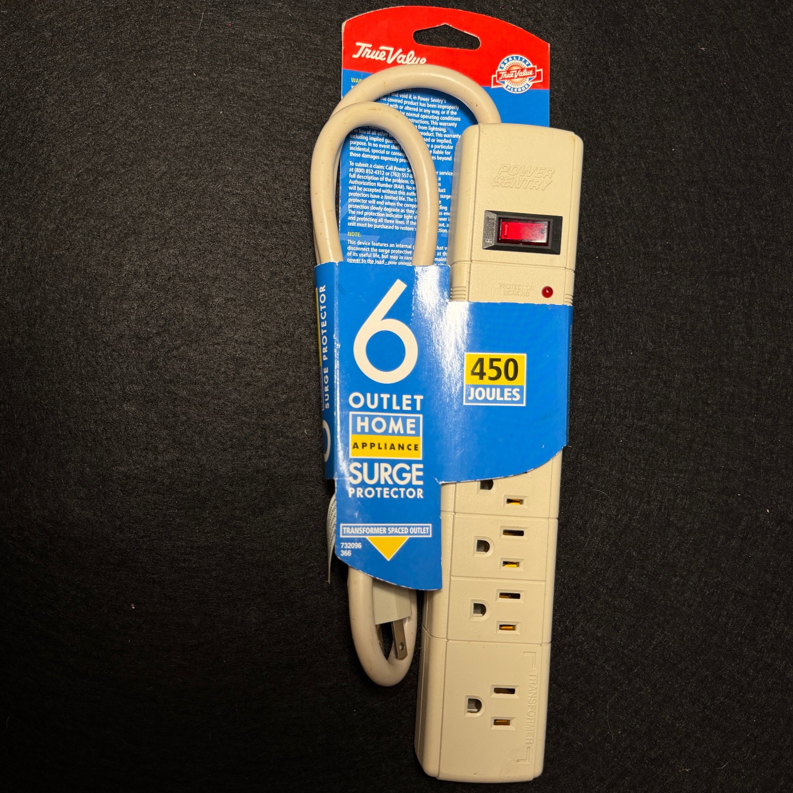 True Value Surge Protector Power Strip 5 Outlet /1 Transformer Spaced 450 Joules