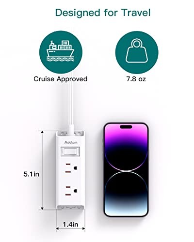 Flat Plug Power Strip 6 Outlet 5ft Extension Cord No Surge Protector Cruise