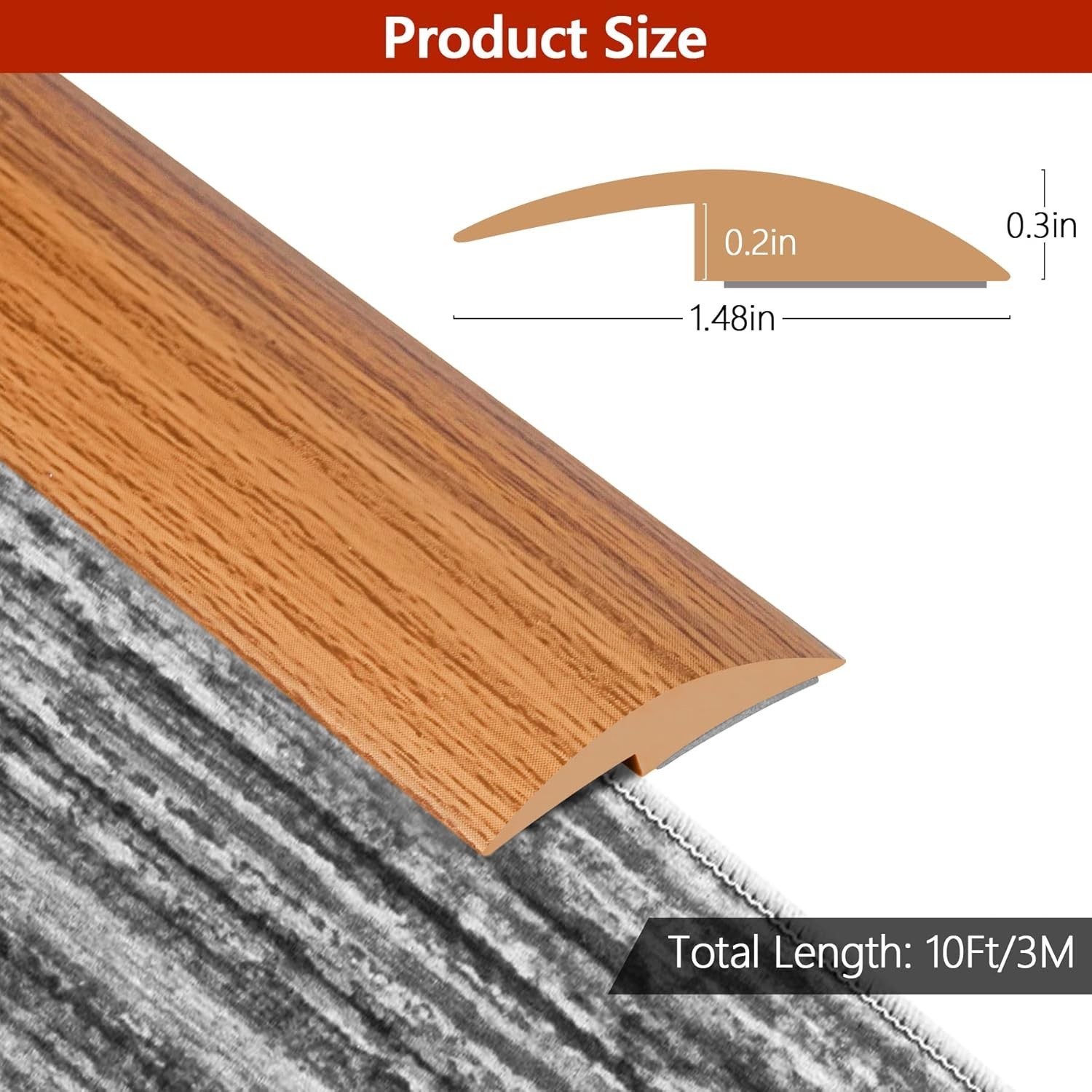 Floor Transition Strip Carpet to Tile Self Adhesive PVC Threshold Light Brown