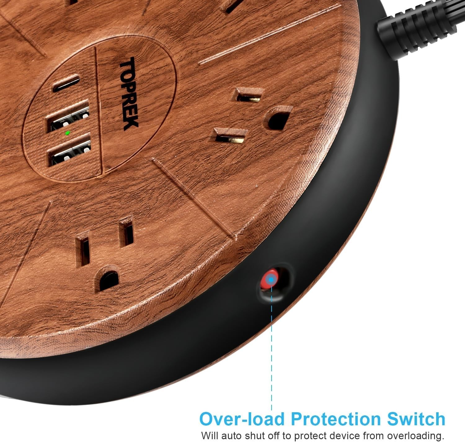 Power Strip with USB – 6 Outlets, 1 USB-C 20W PD, 2 USB-A – Wood Finish Power…