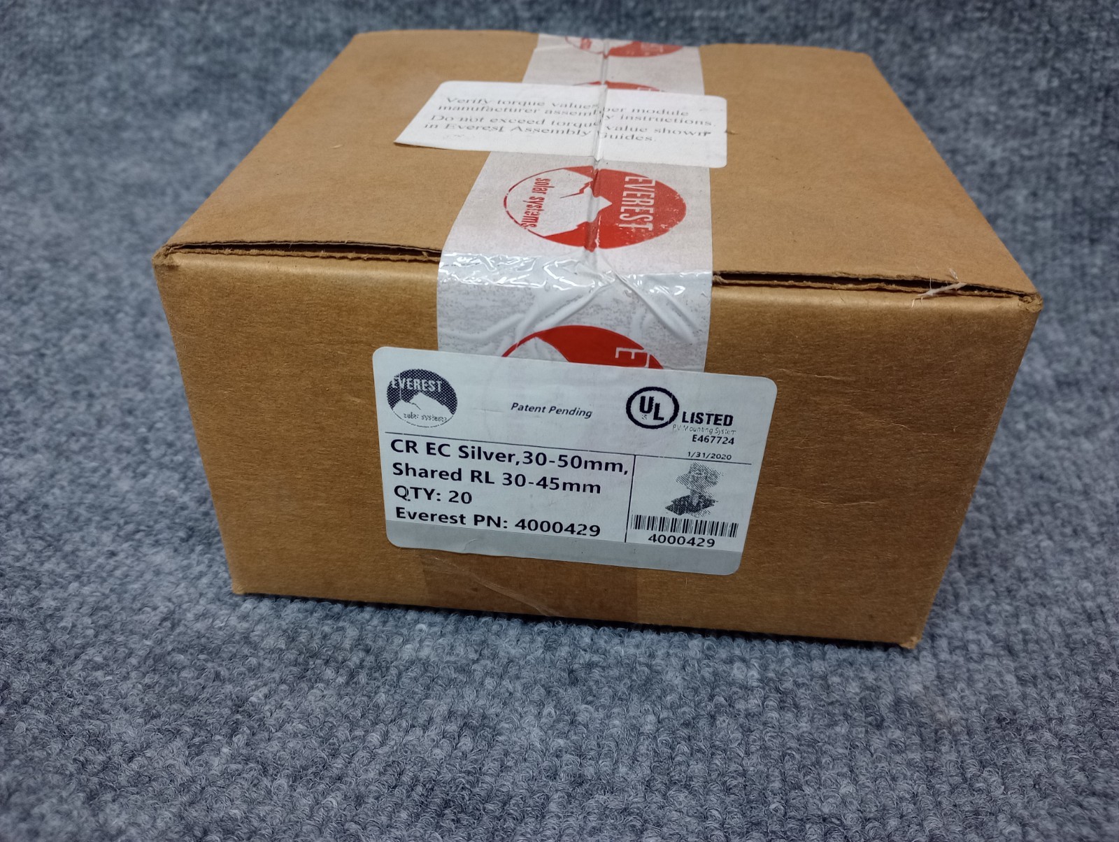Box of 20 K2 Everest solar panel SS End Clamps, CR EC Silver, 30-50 mm