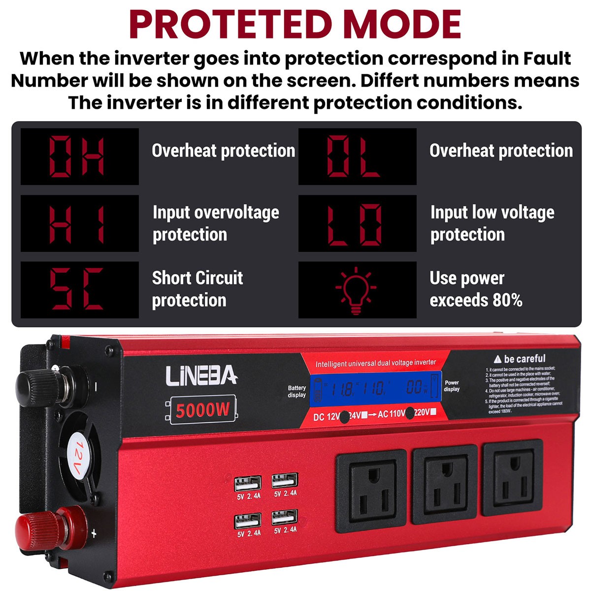 1500W 2500W 5000W Power Inverter 12V To 110V 120V Converter For Boat Car Camping
