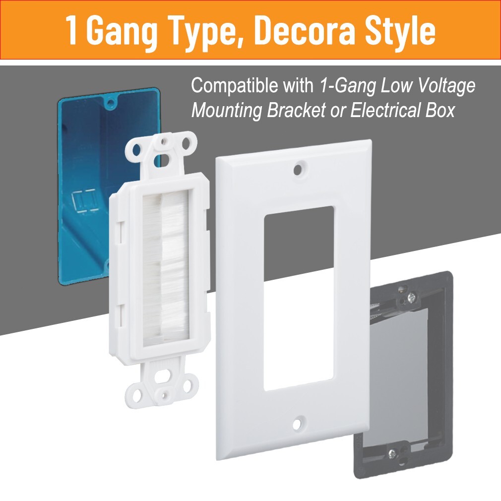 1 Gang Brush Wall Plate Decora Bristle Insert 12 Pack for HDTV Home Theater